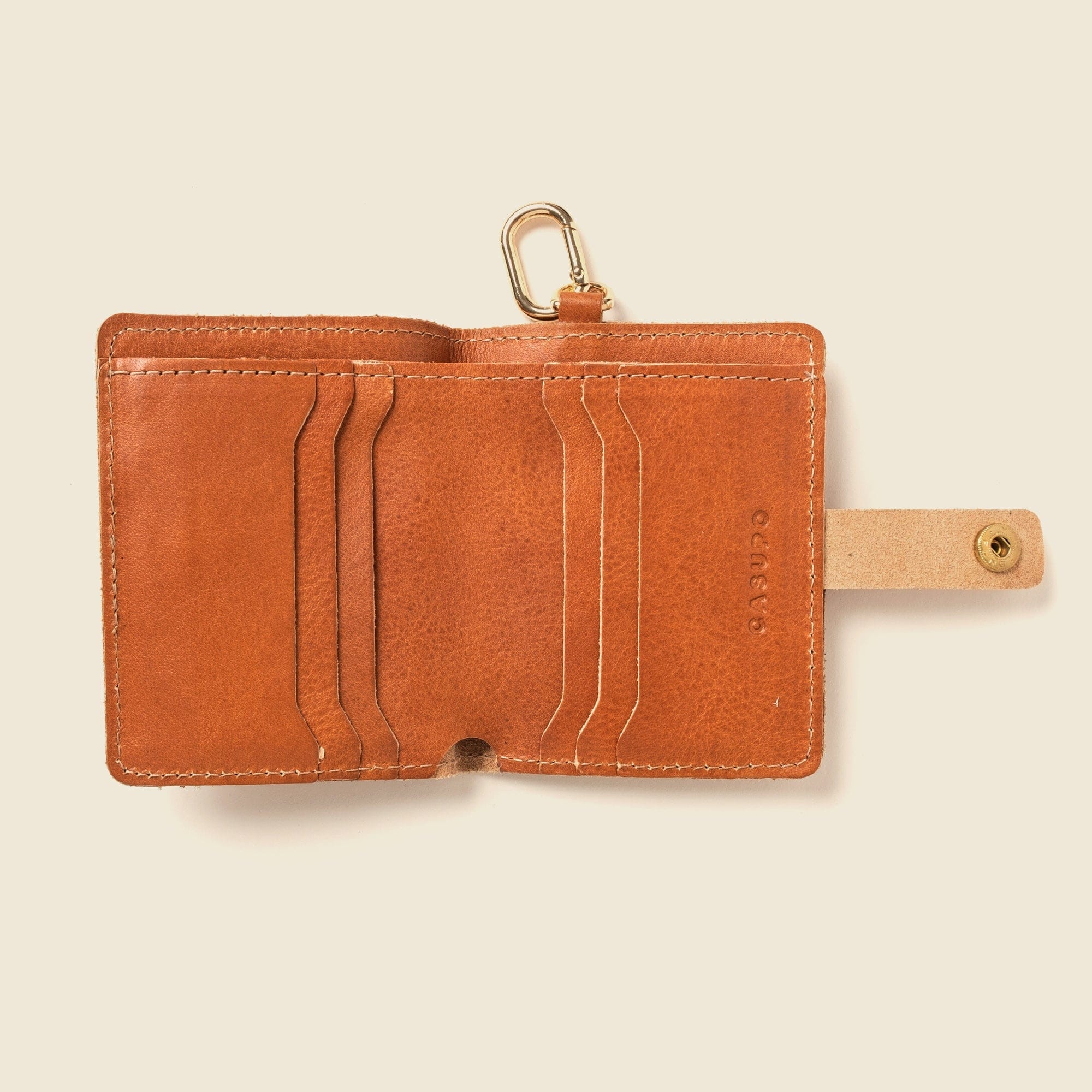 CASUPO Small Bifold Wallet with Snap and Key Ring - Natural