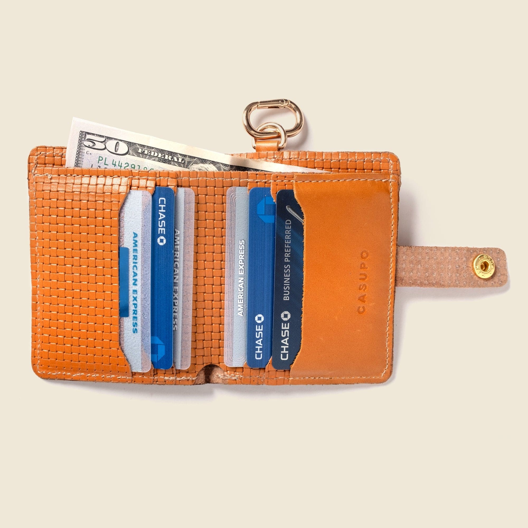 CASUPO Small Bifold Wallet with Snap and Key Ring - Tan Limited Edition