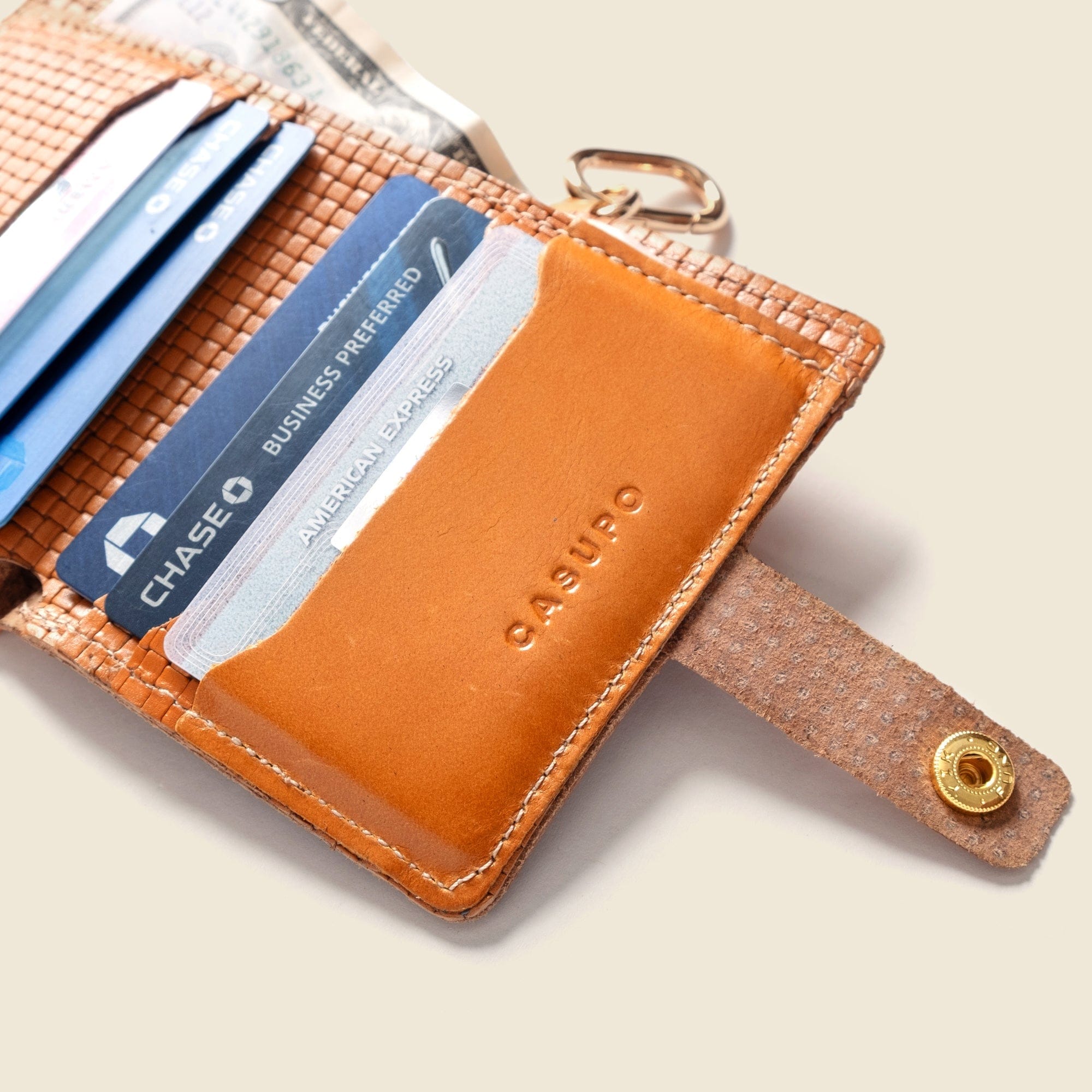 CASUPO Small Bifold Wallet with Snap and Key Ring - Tan Limited Edition