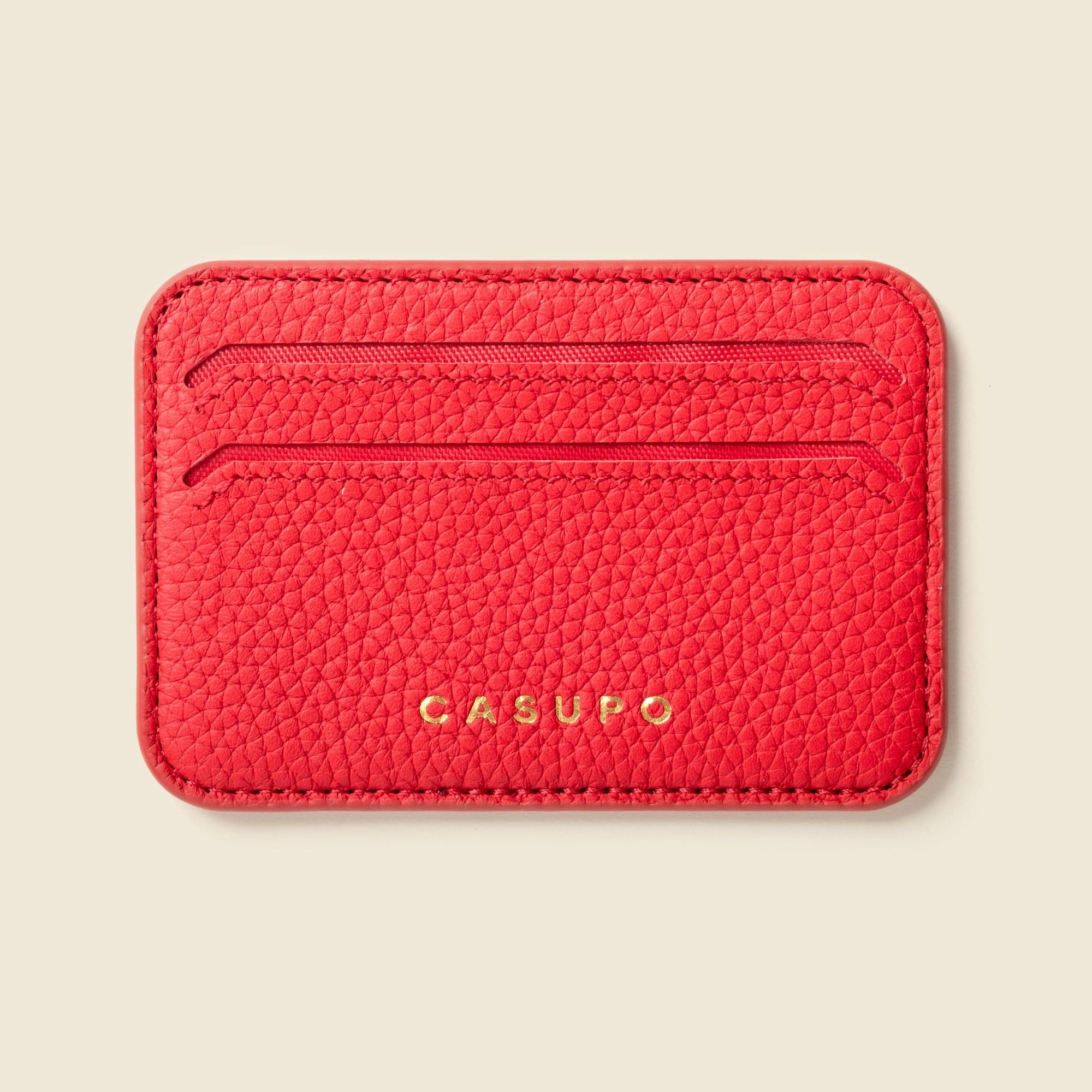 CASUPO Small Leather Goods Mag Safe Leather Wallet with RFID - Red