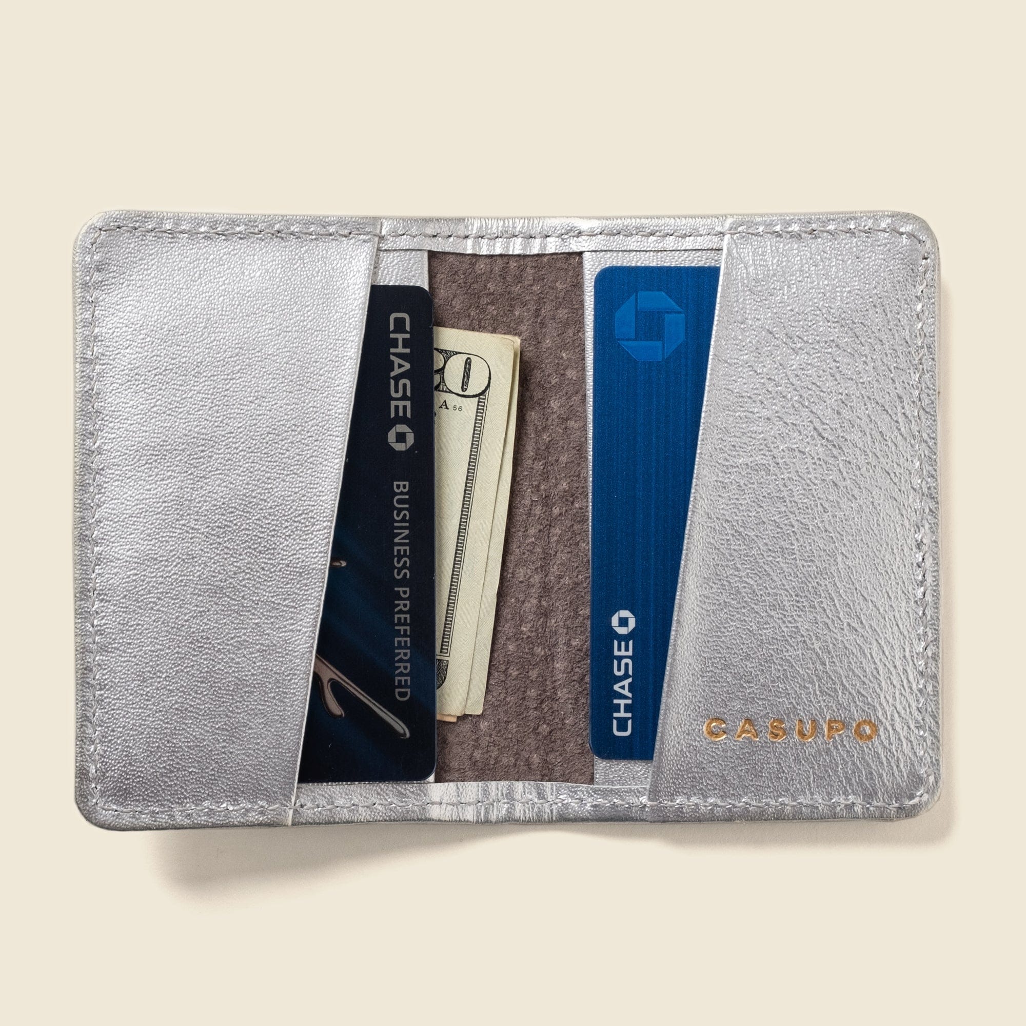 CASUPO Small Bifold Compact Bifold with RFID Protection - Silver