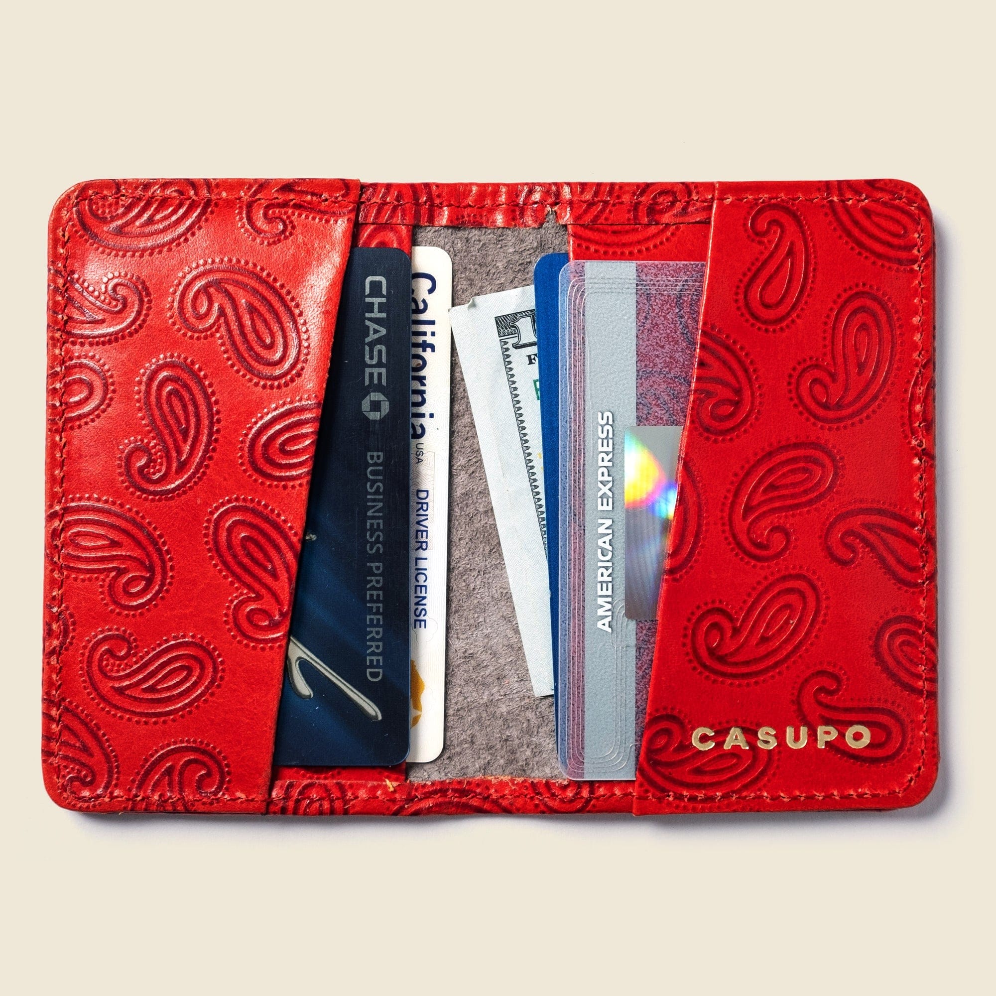 CASUPO Small Bifold Compact Bifold with RFID Protection - Red Paisley