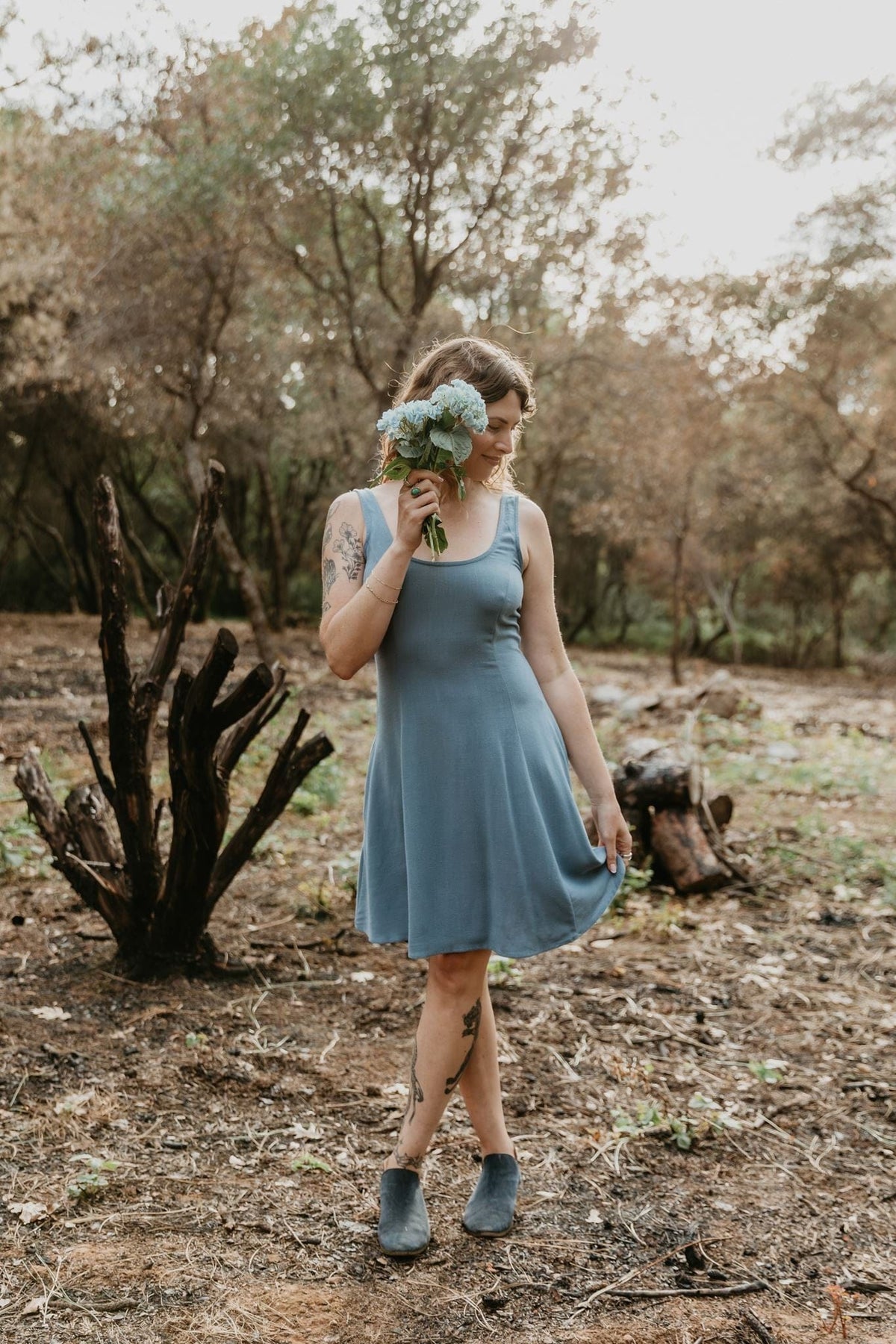 Field Day Dress Delana Dress in BB Blue Irish Linen