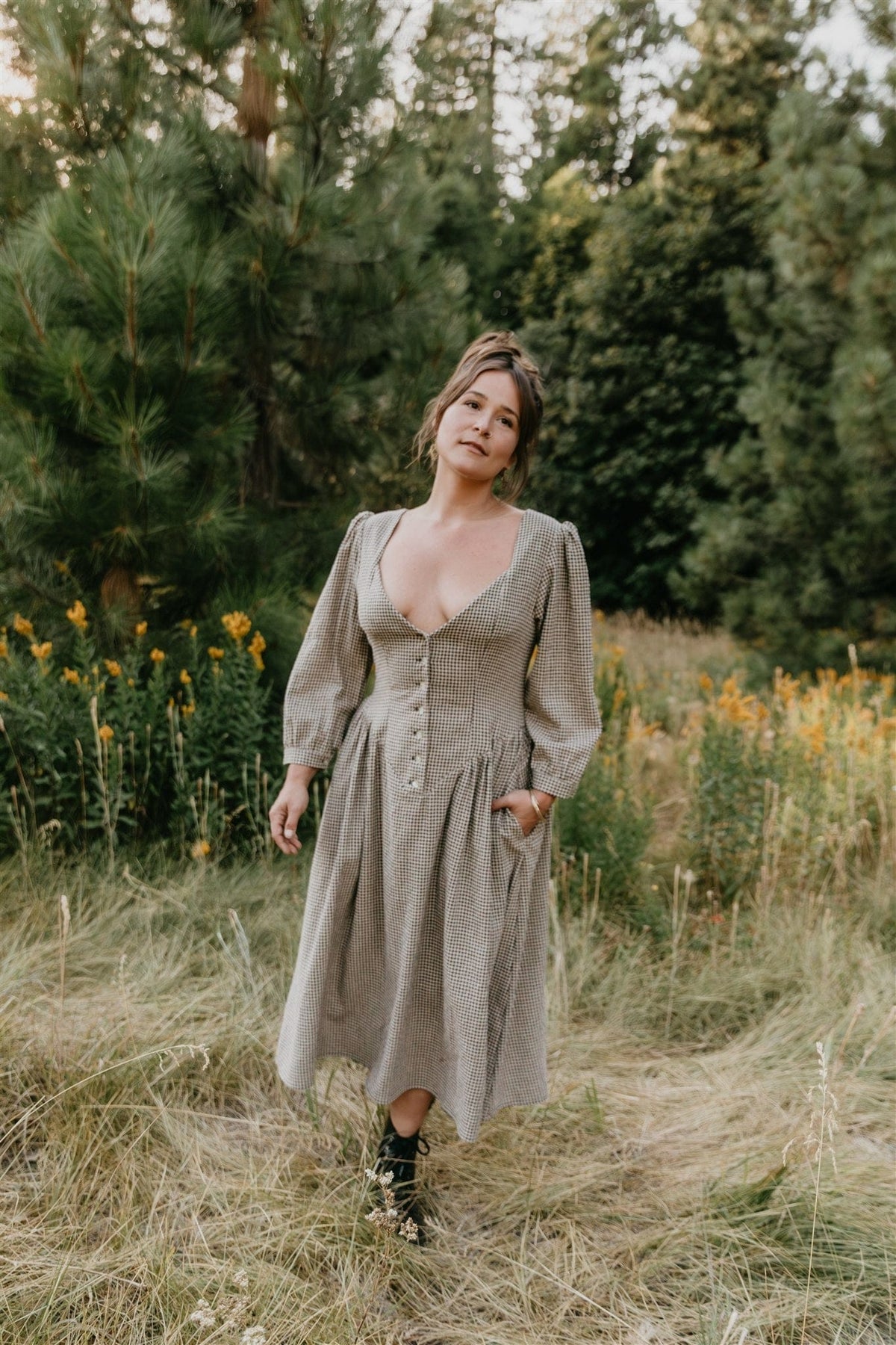 Field Day Dress Prairie Dress in Black and Oat Gingham