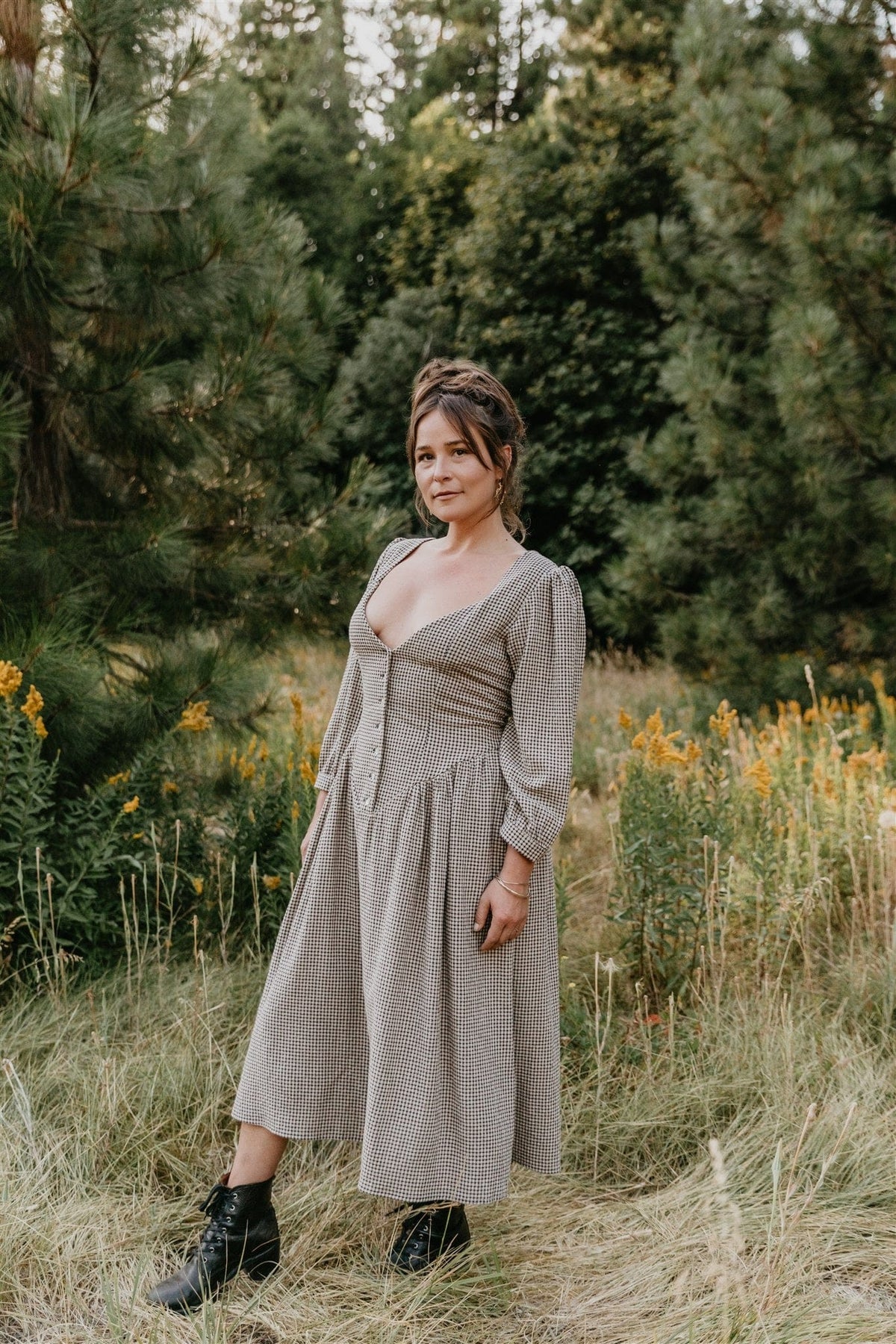 Field Day Dress Prairie Dress in Black and Oat Gingham