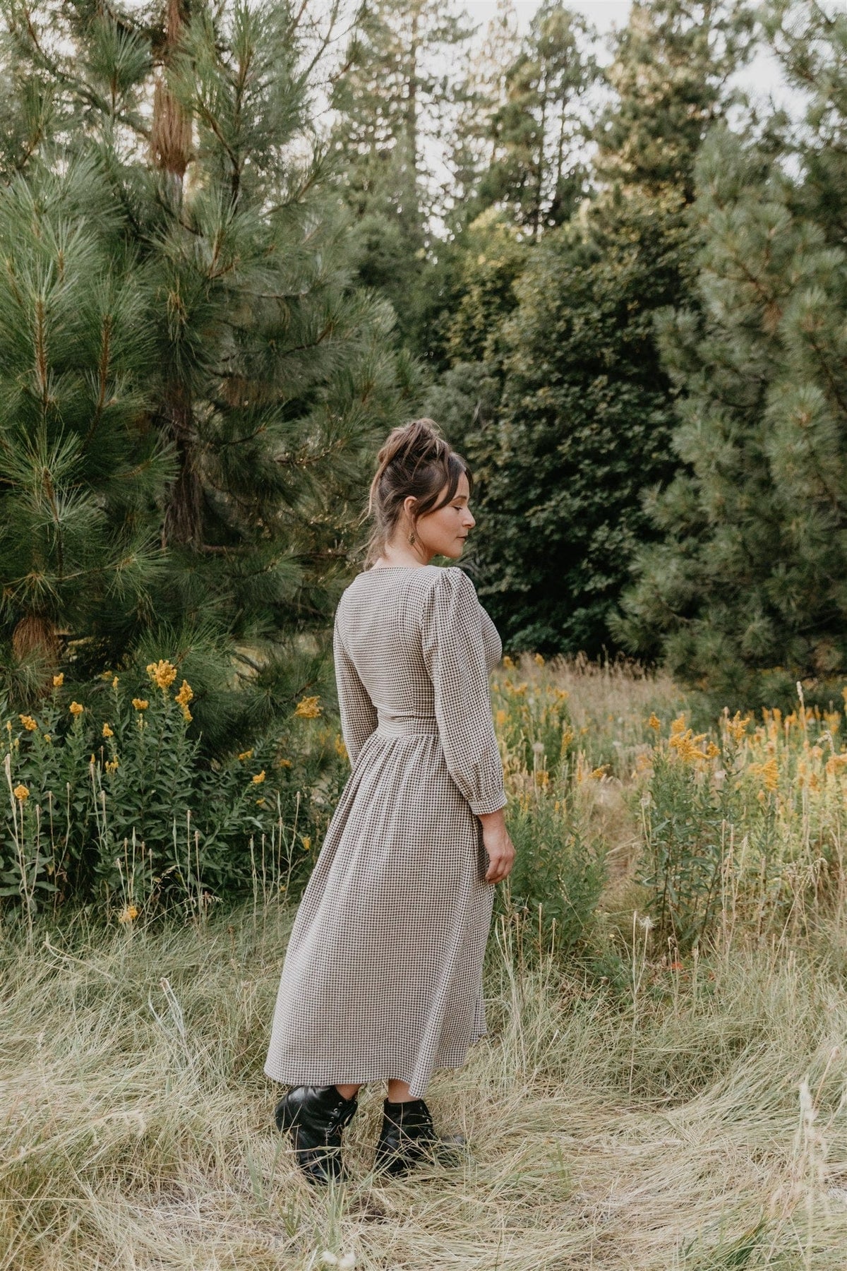 Field Day Dress Prairie Dress in Black and Oat Gingham