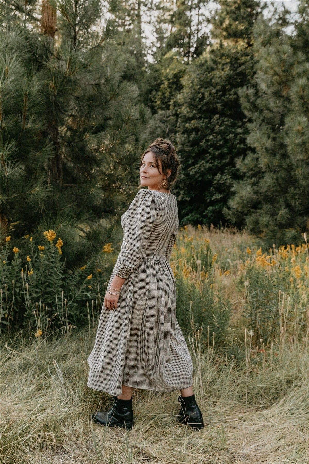 Field Day Dress Prairie Dress in Black and Oat Gingham