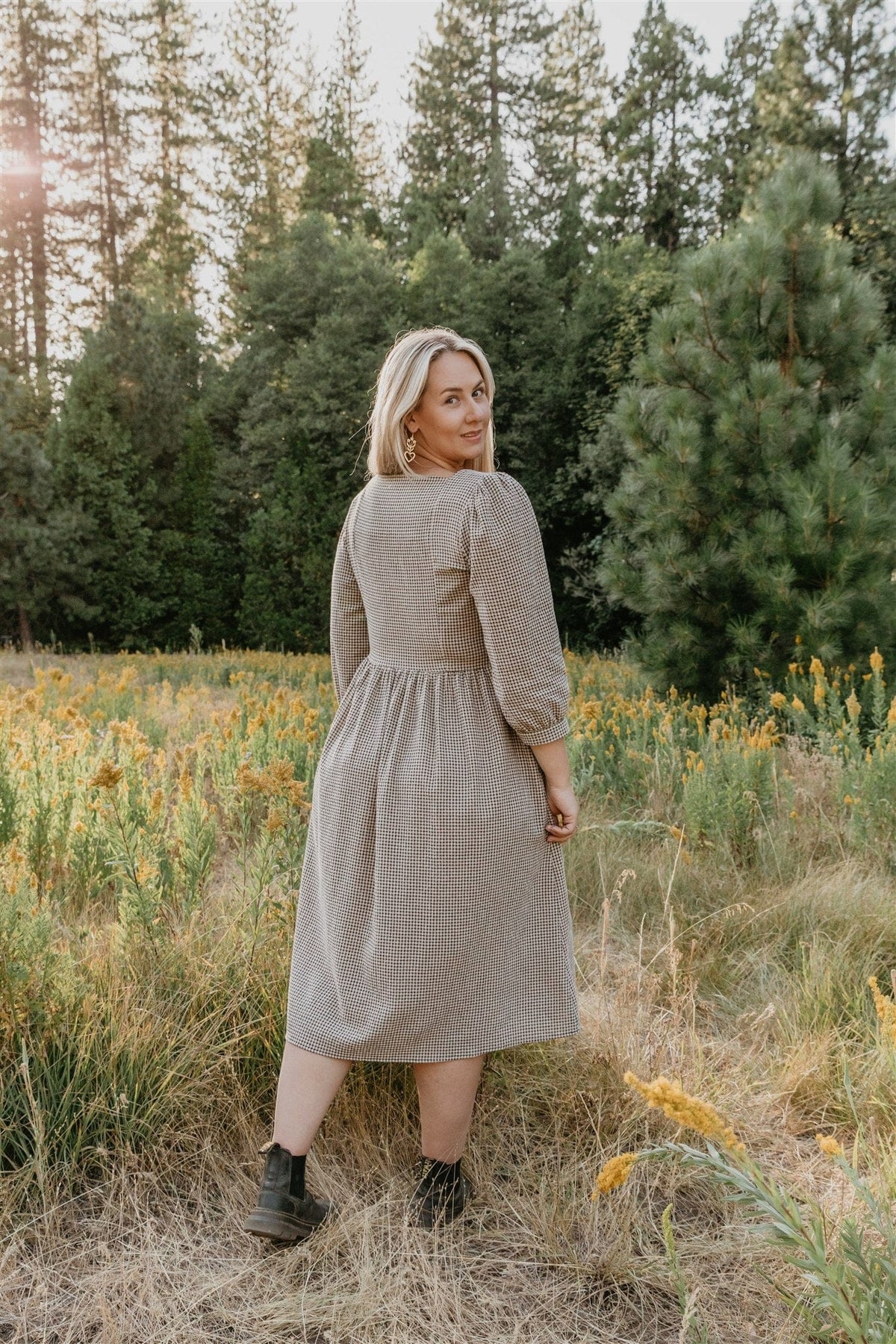 Field Day Dress Prairie Dress in Black and Oat Gingham