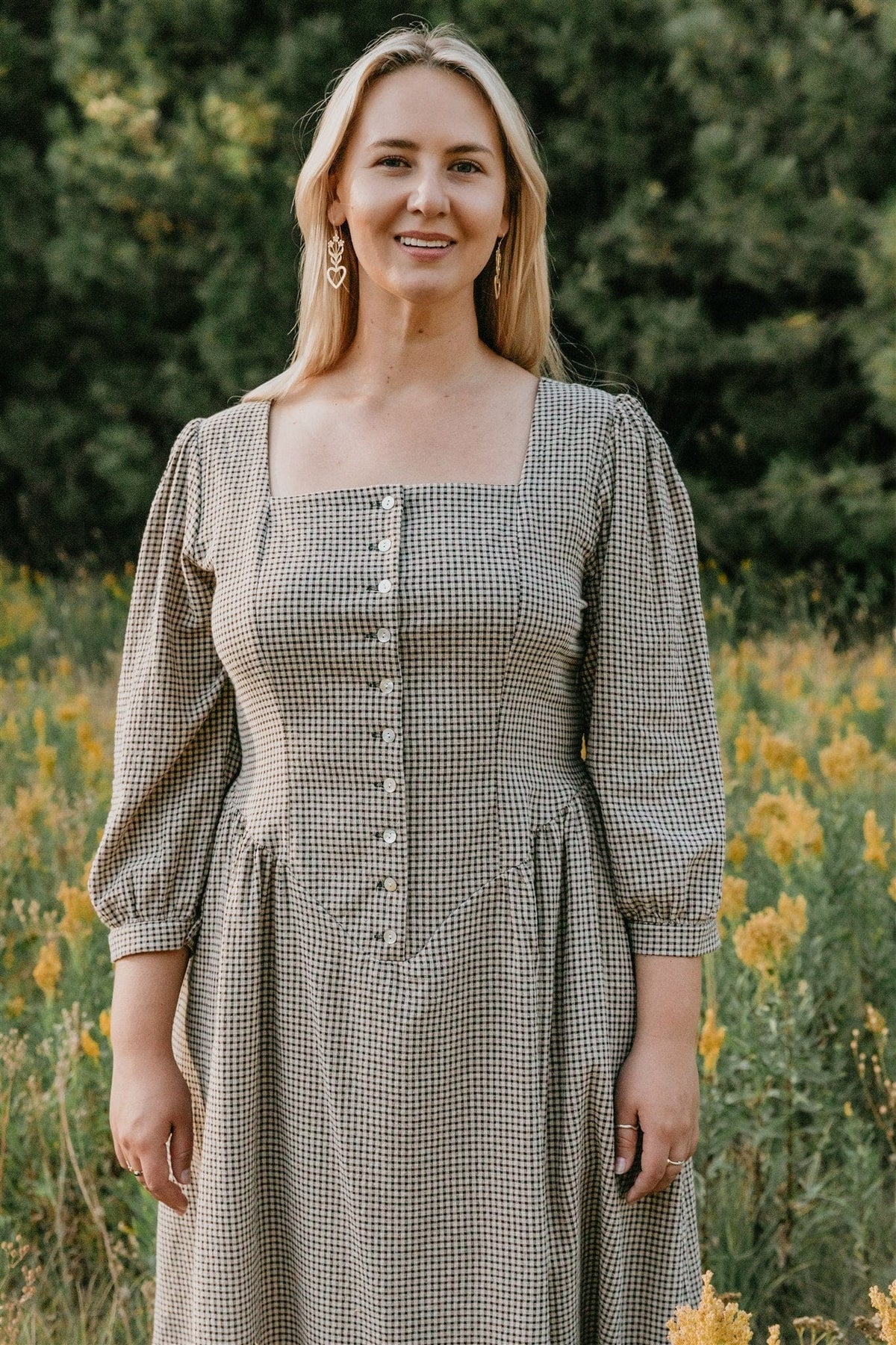 Field Day Dress Prairie Dress in Black and Oat Gingham
