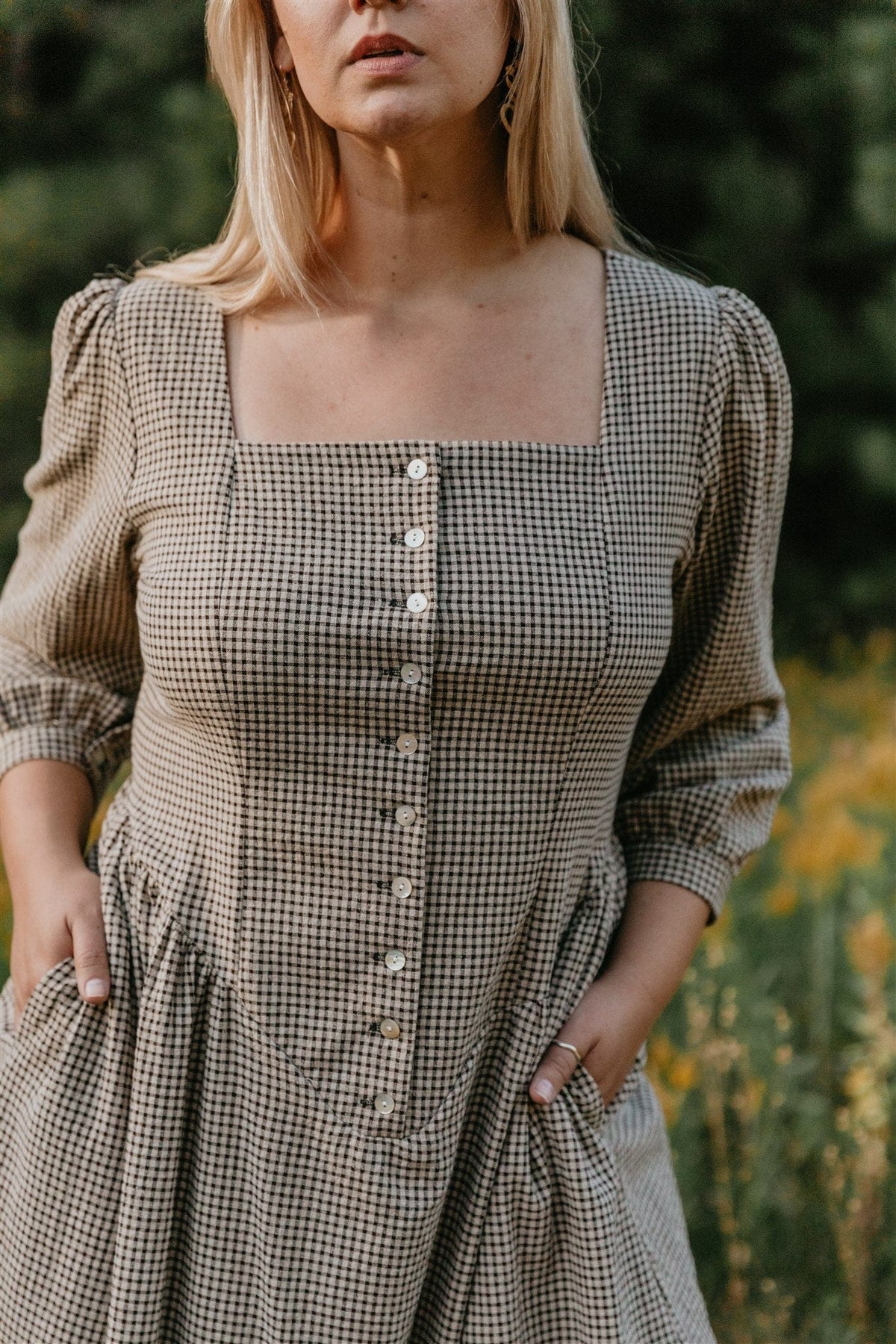 Field Day Dress Prairie Dress in Black and Oat Gingham