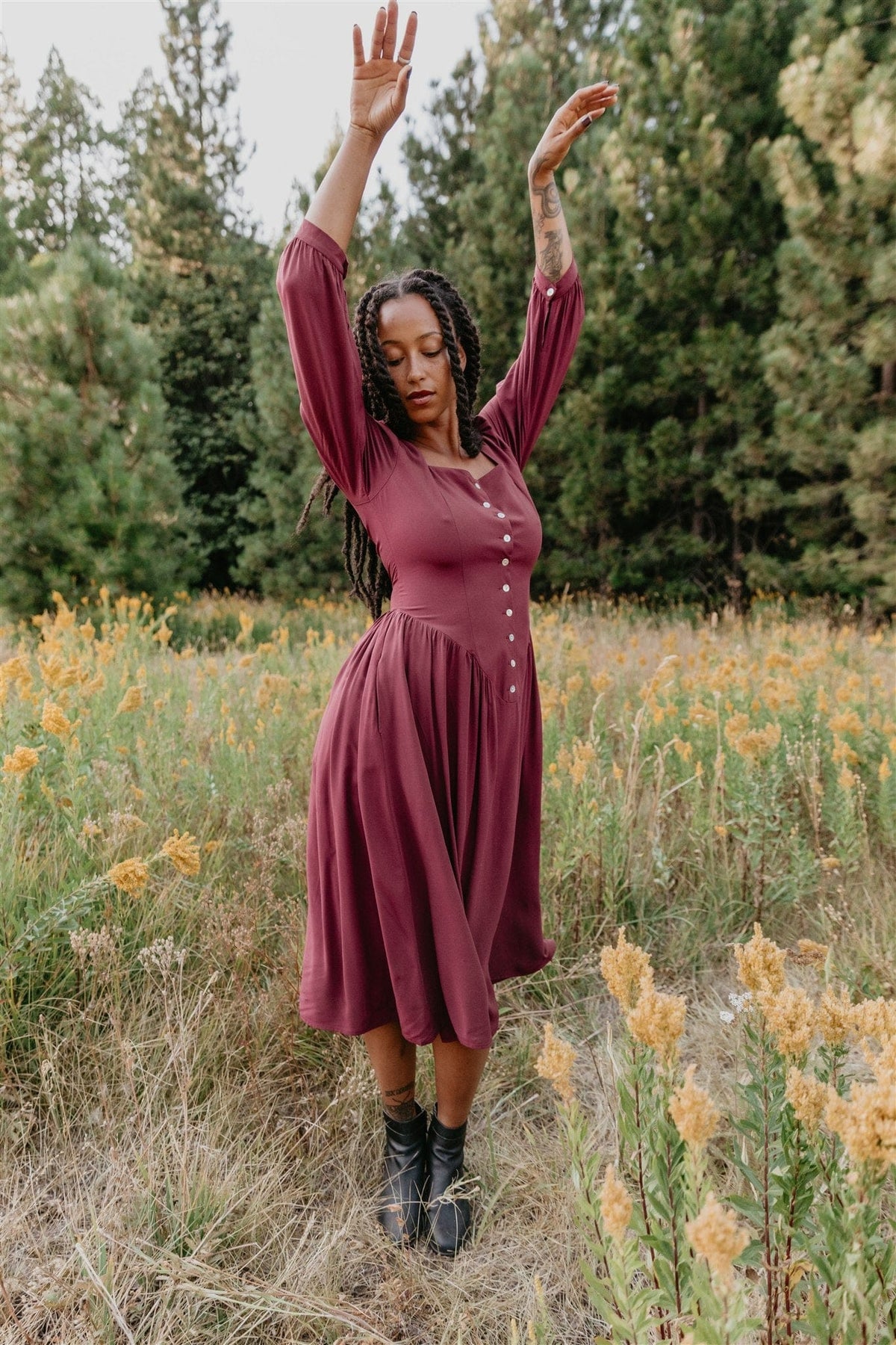 Field Day Dress Prairie Dress in Merlot Challis