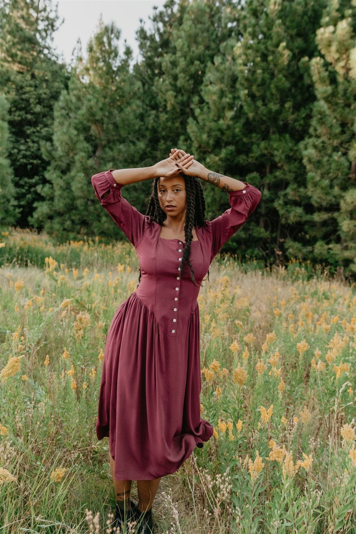Field Day Dress Prairie Dress in Merlot Challis
