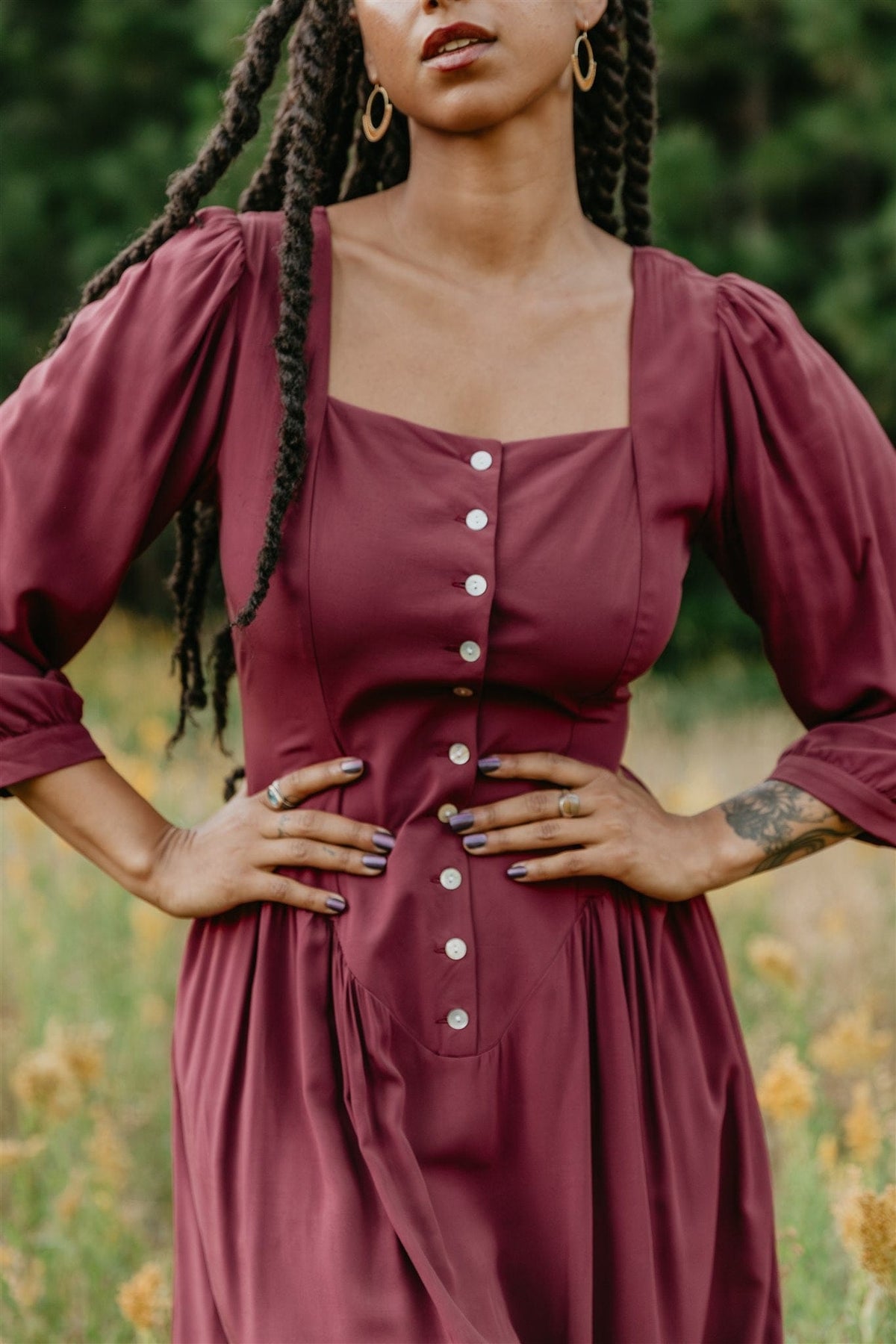 Field Day Dress Prairie Dress in Merlot Challis