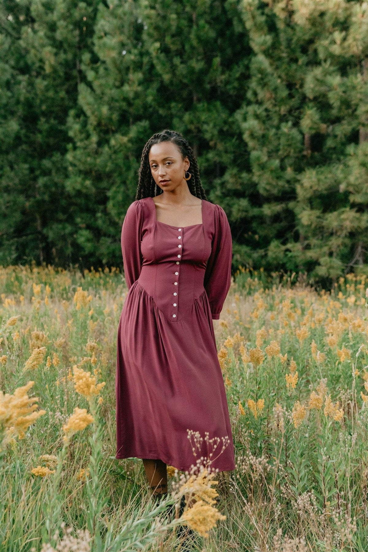 Field Day Dress Prairie Dress in Merlot Challis
