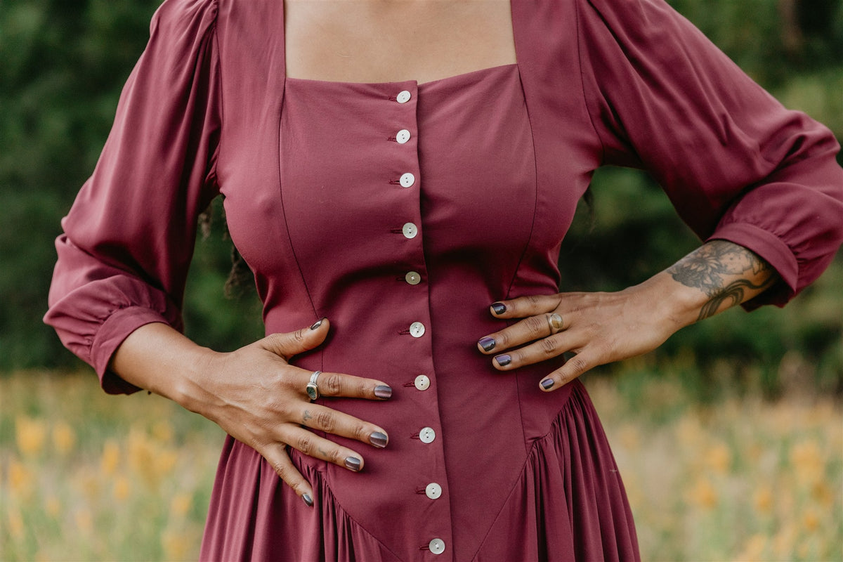 Field Day Dress Prairie Dress in Merlot Challis