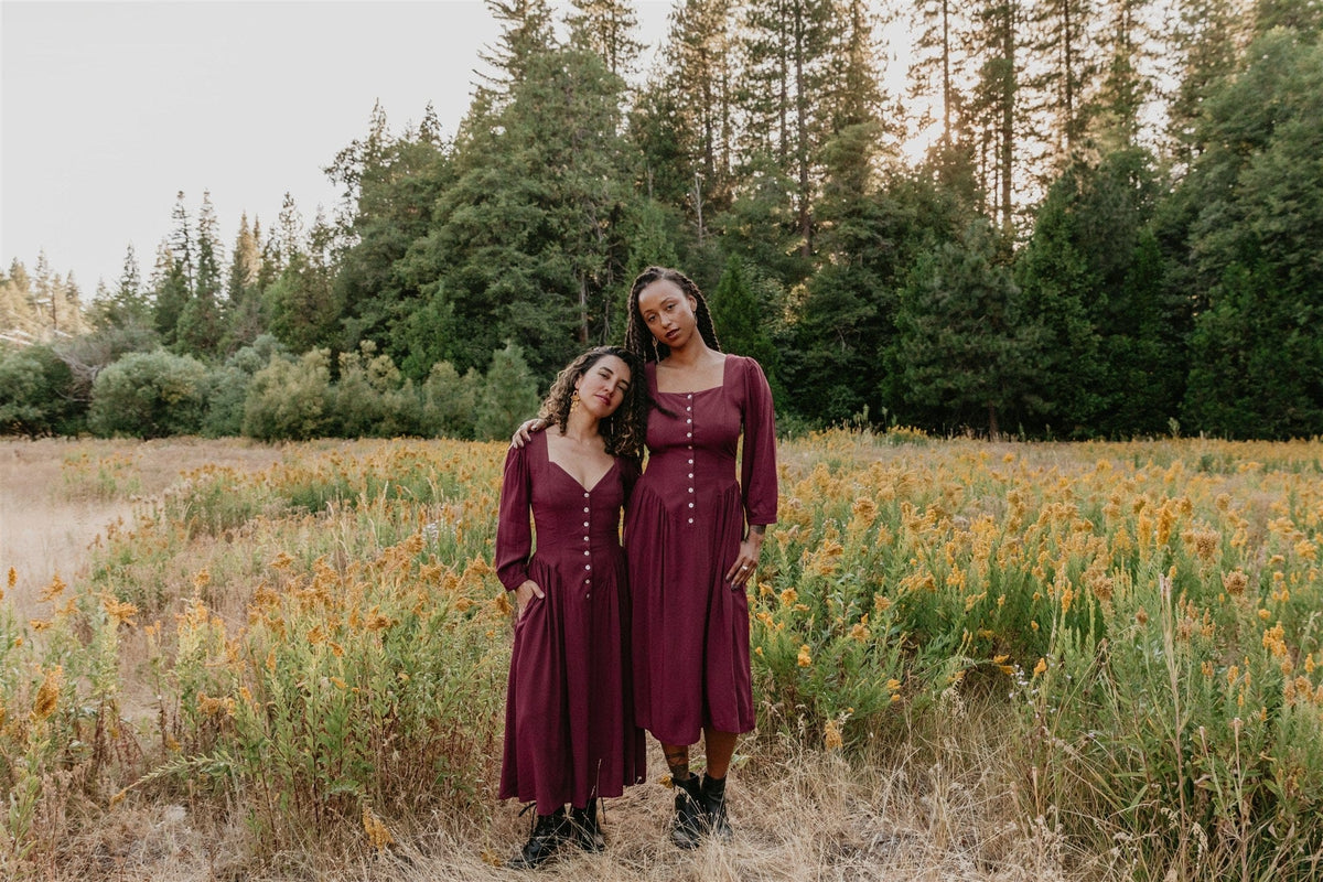 Field Day Dress Prairie Dress in Merlot Challis