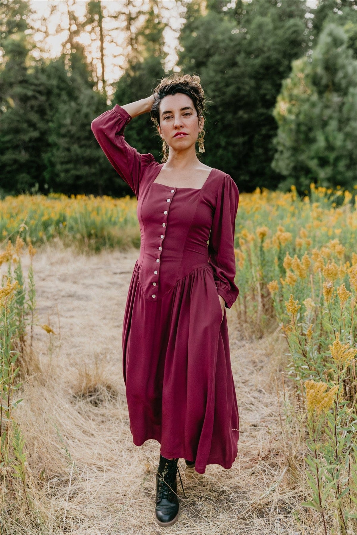 Field Day Dress Prairie Dress in Merlot Challis