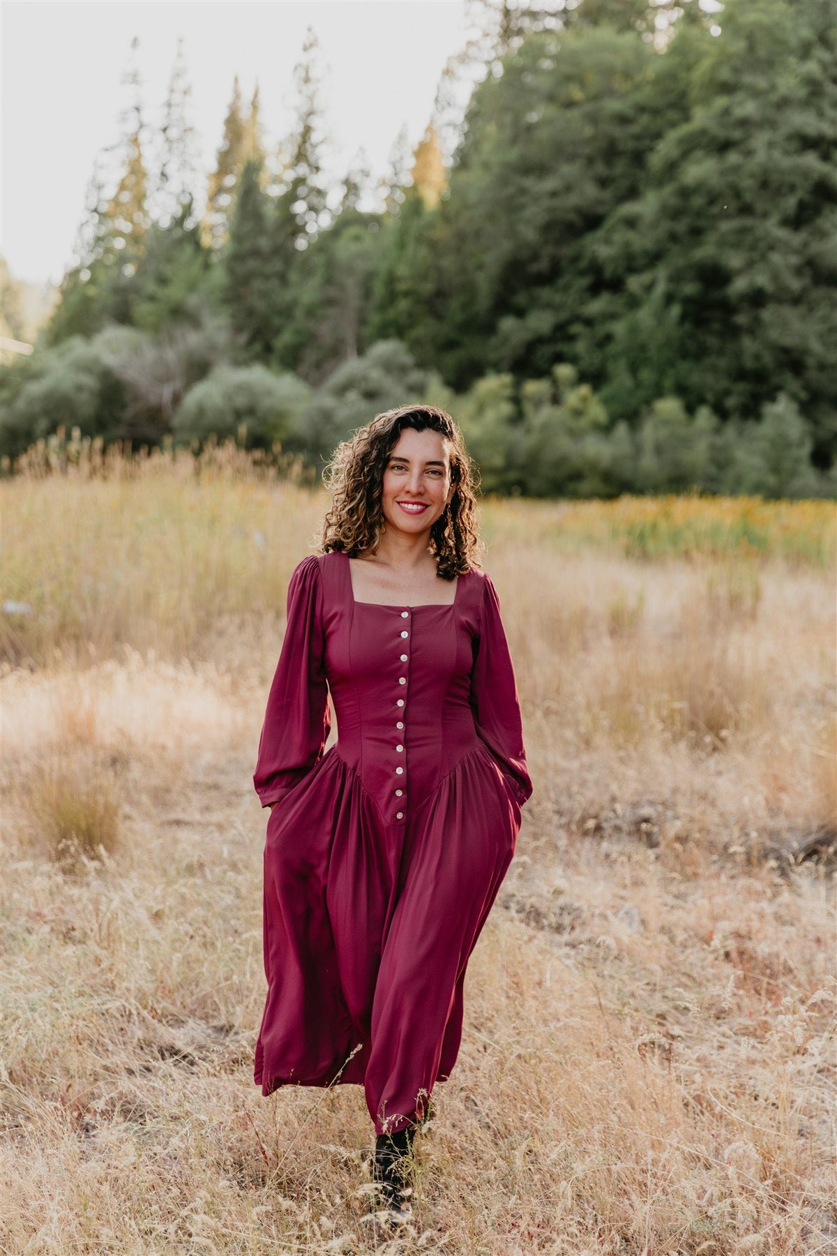 Field Day Dress Prairie Dress in Merlot Challis
