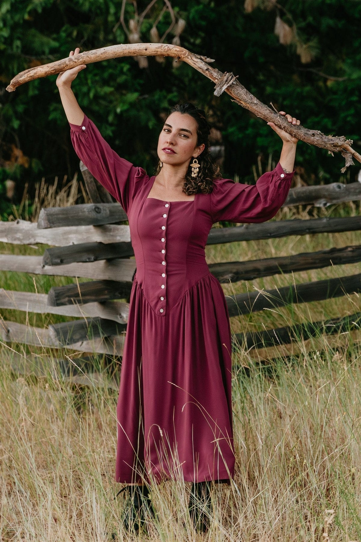 Field Day Dress Prairie Dress in Merlot Challis