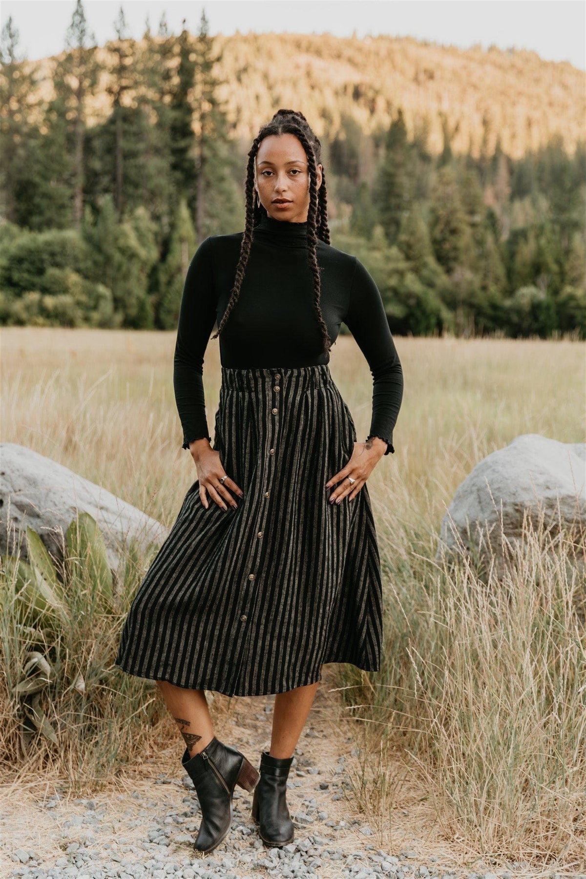 Field Day Skirt Trices Skirt in Black 2 Tone Striped Cotton