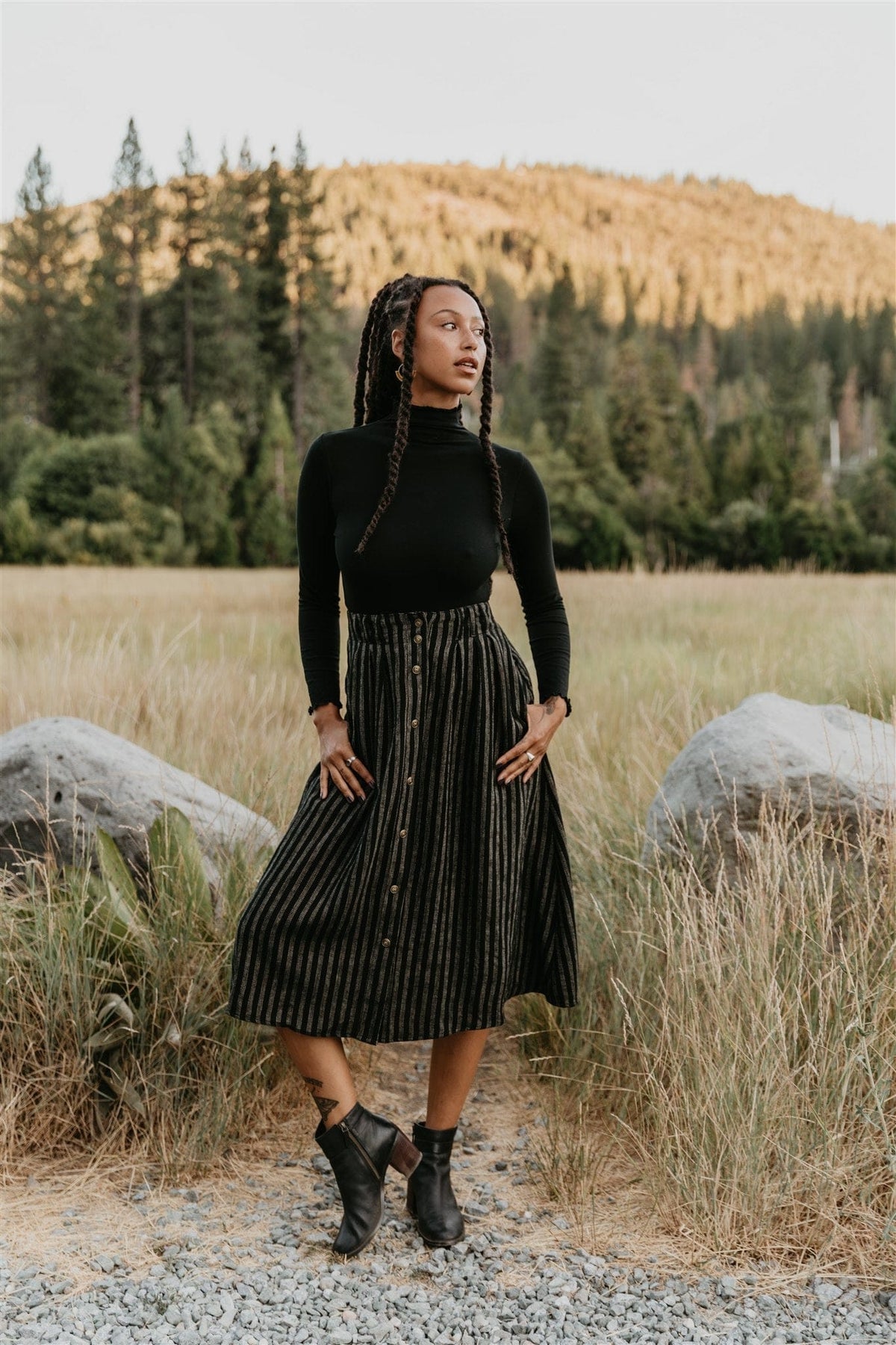 Field Day Skirt Trices Skirt in Black 2 Tone Striped Cotton