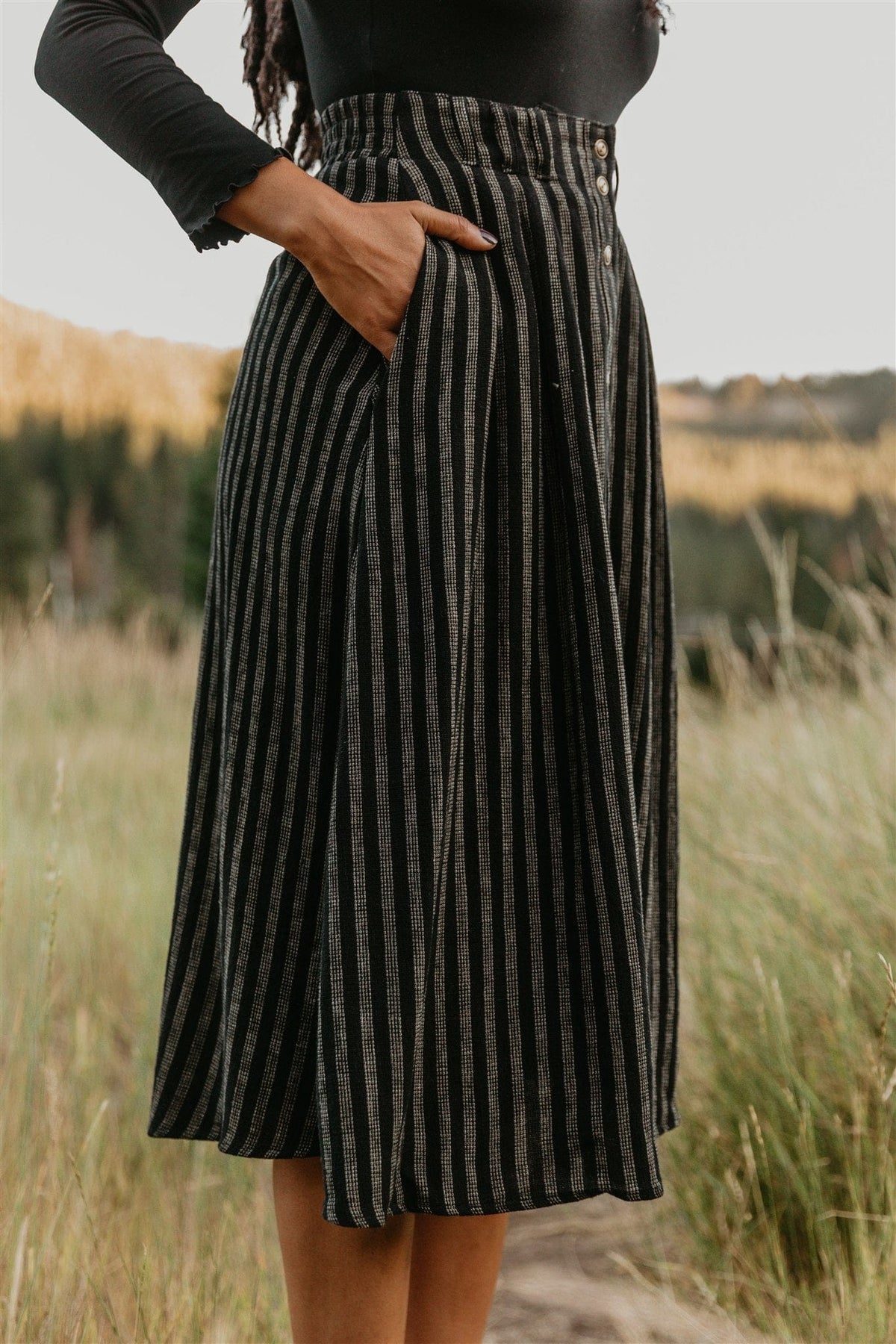 Field Day Skirt Trices Skirt in Black 2 Tone Striped Cotton