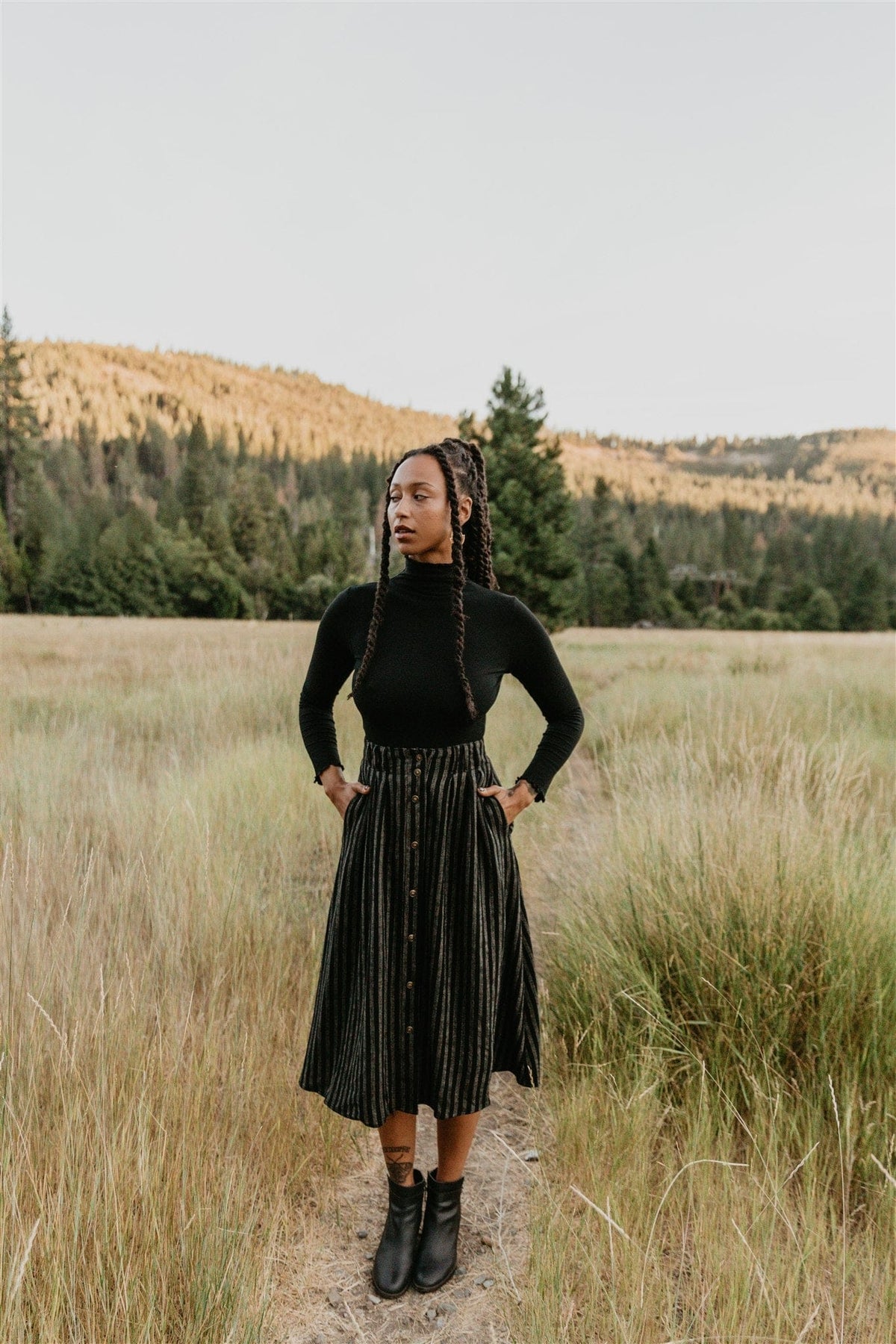 Field Day Skirt Trices Skirt in Black 2 Tone Striped Cotton