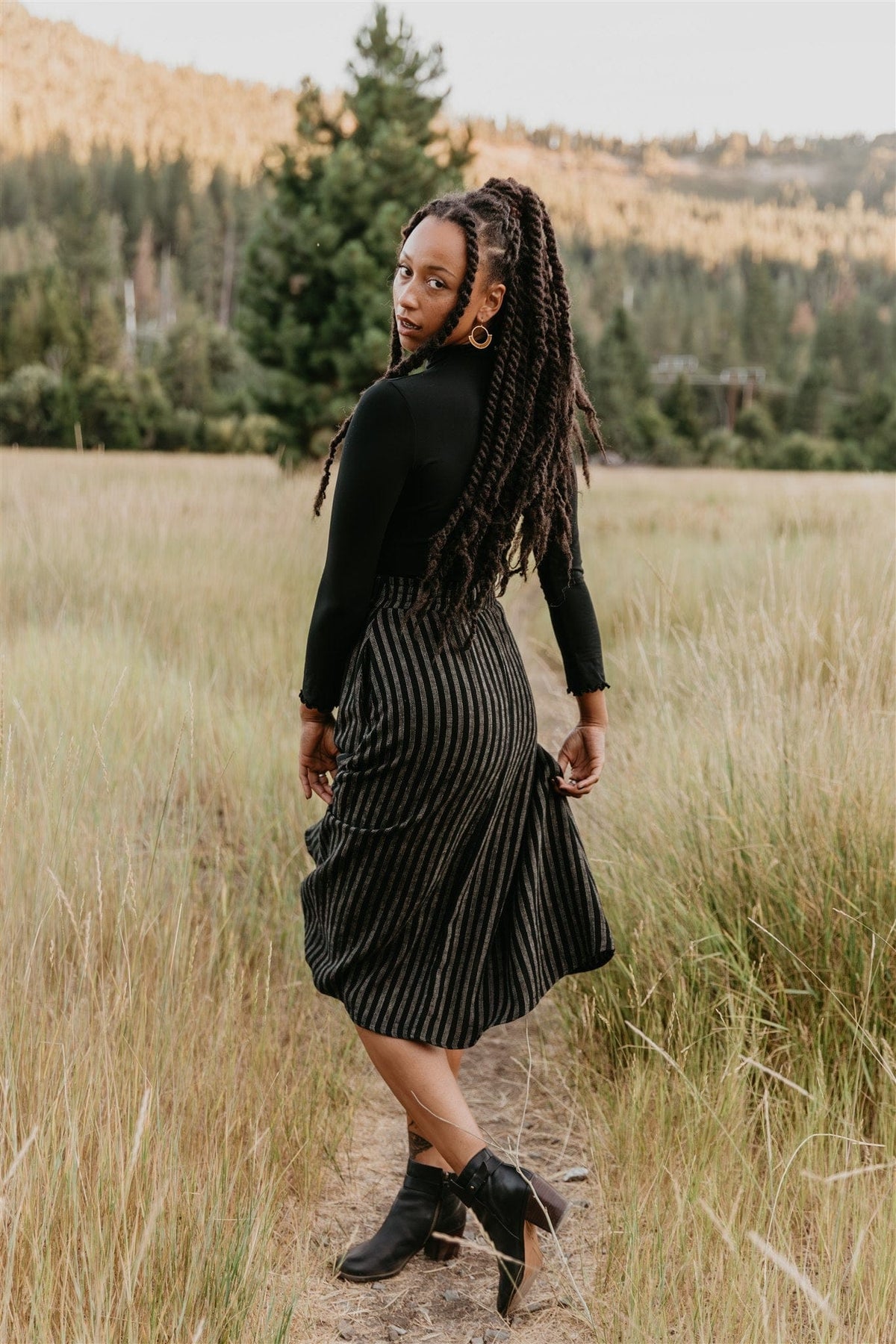 Field Day Skirt Trices Skirt in Black 2 Tone Striped Cotton