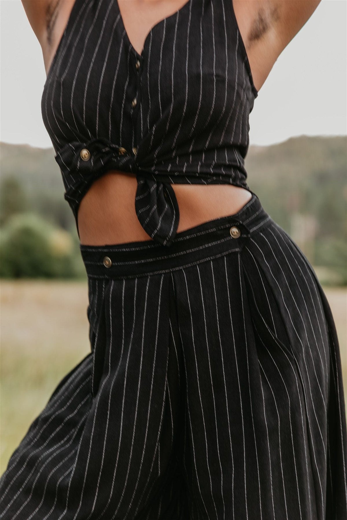 Field Day Pants Rue Pants in Black Linen PinStripe