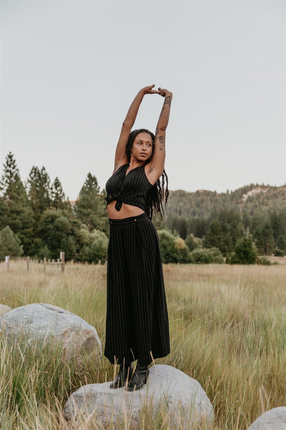 Field Day Pants Rue Pants in Black Linen PinStripe
