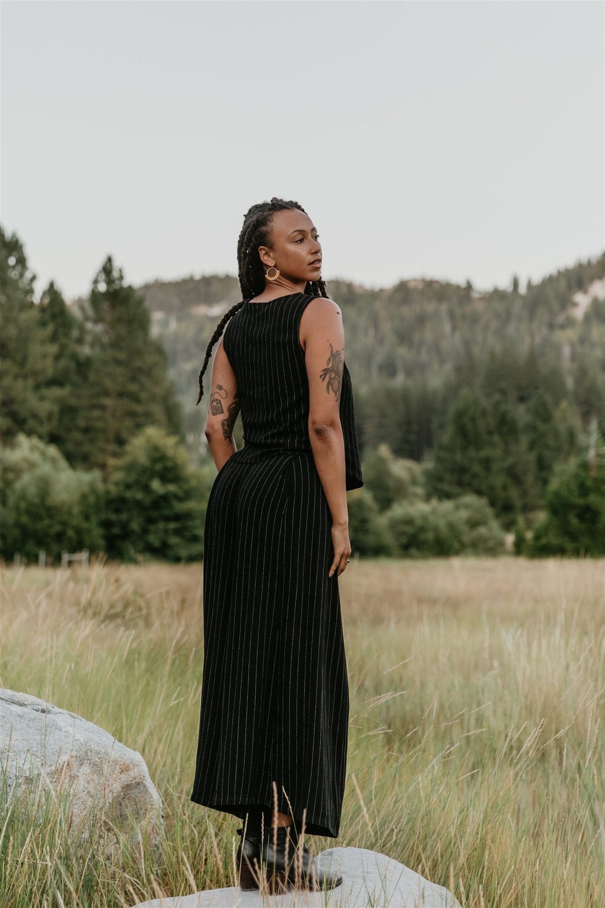 Field Day Pants Rue Pants in Black Linen PinStripe