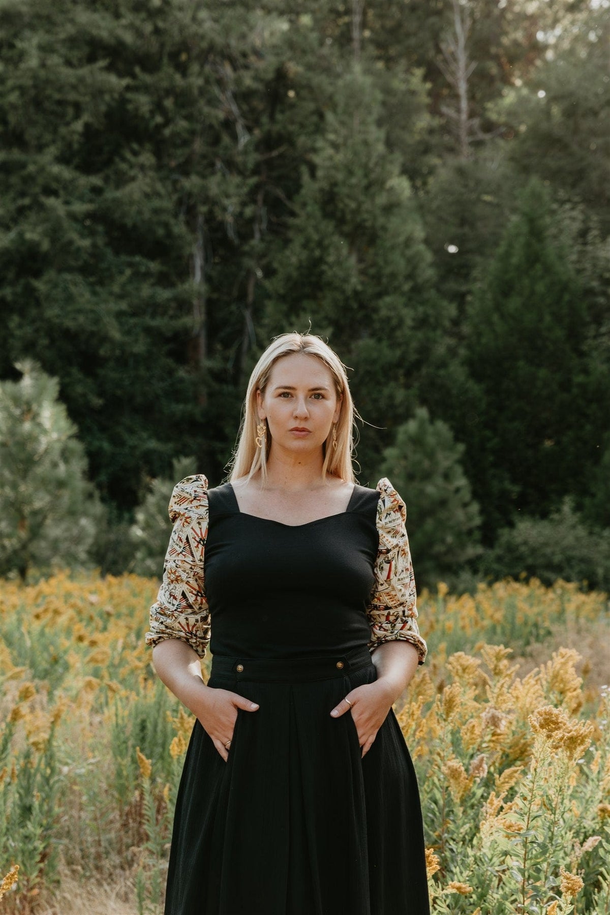 Field Day Top Elizabeth Top in Black on Tarot Cotton