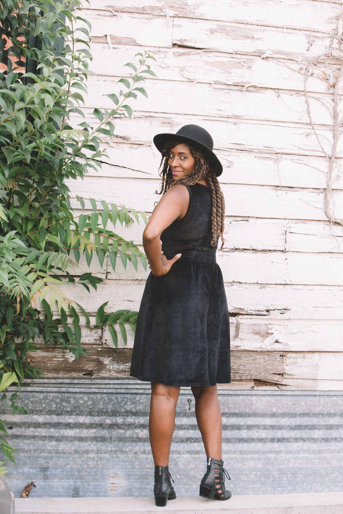 Field Day Dress Mere Dress in Black Ribbed Velvet