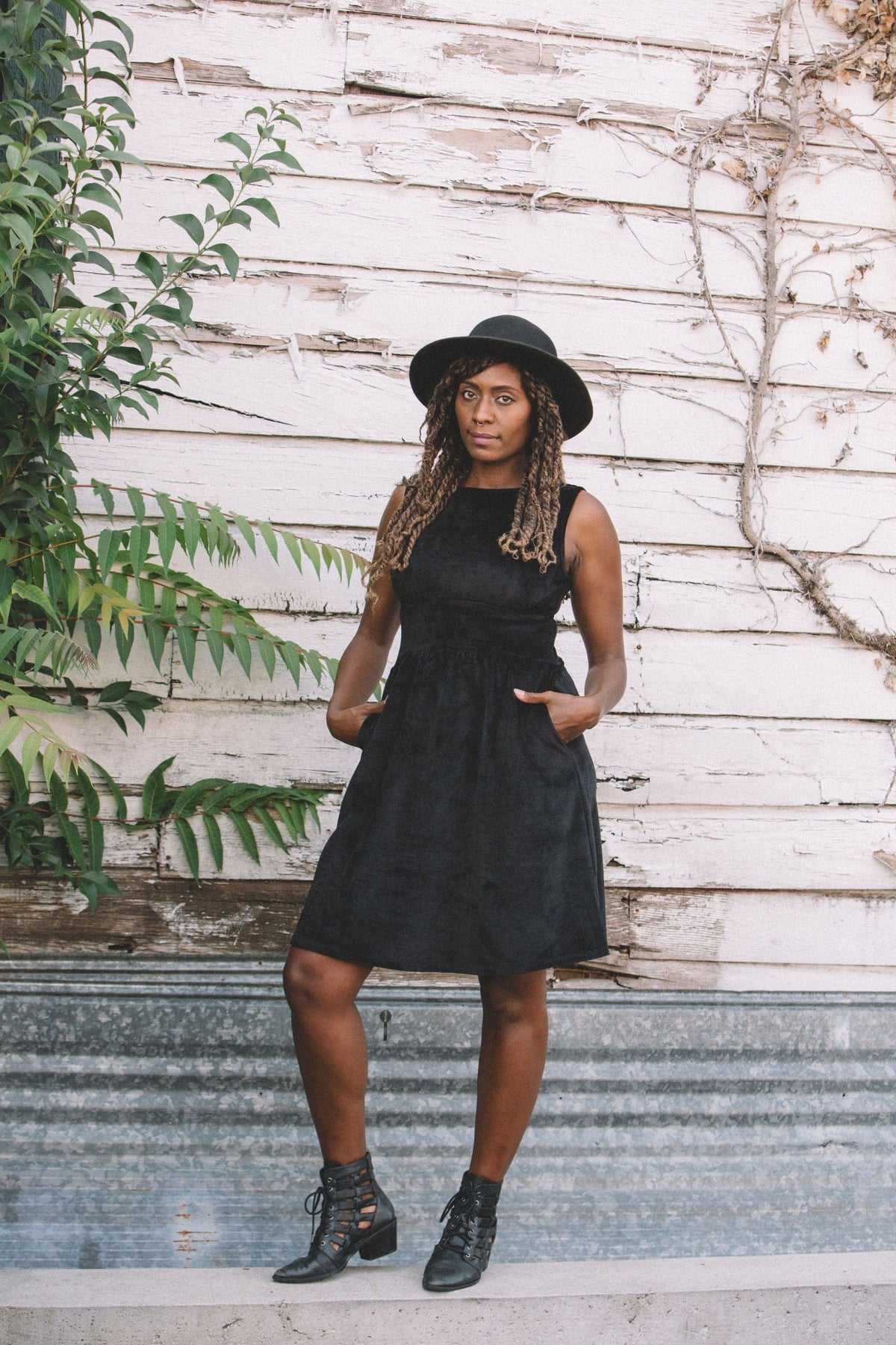 Field Day Dress Mere Dress in Black Ribbed Velvet