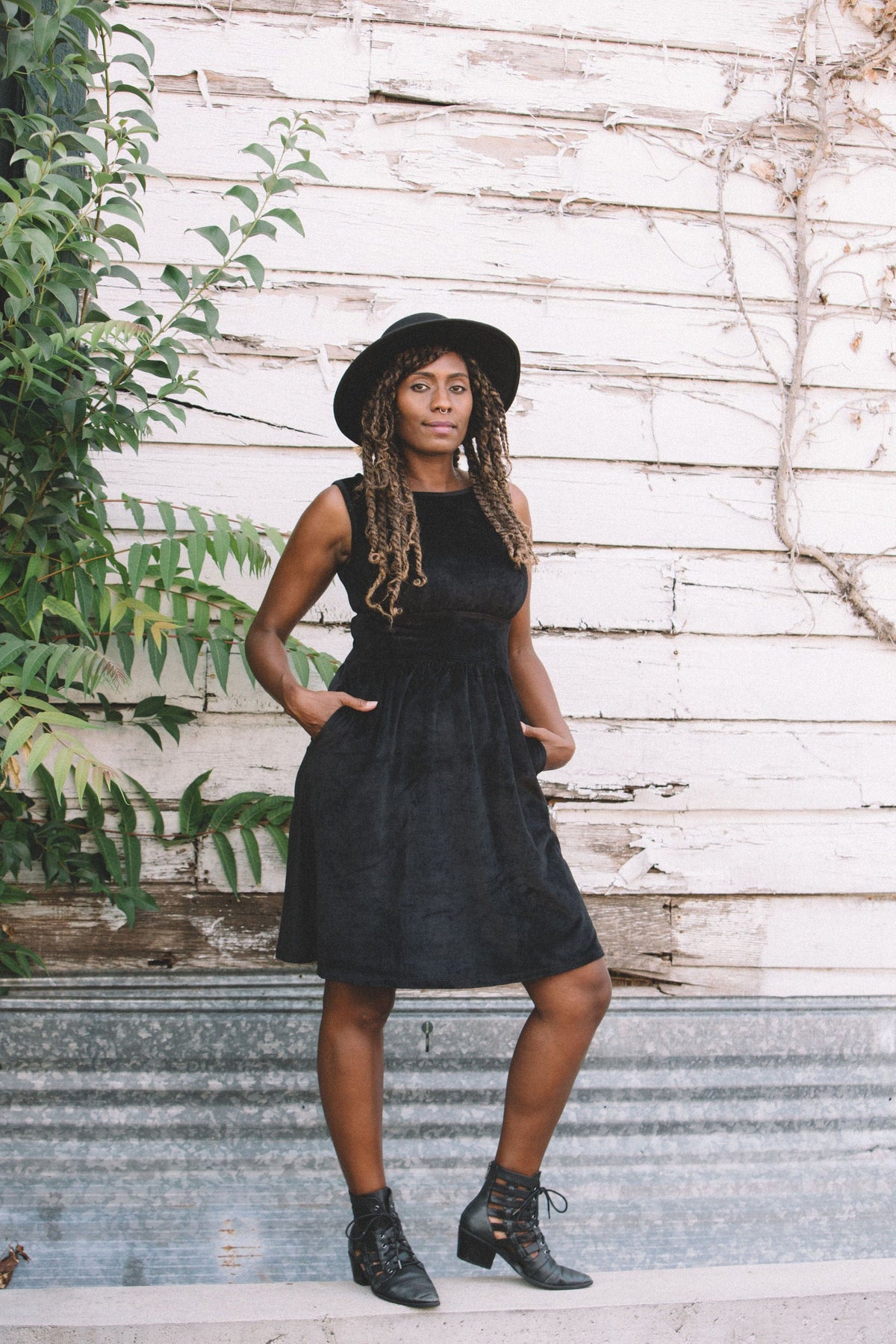 Field Day Dress Mere Dress in Black Ribbed Velvet