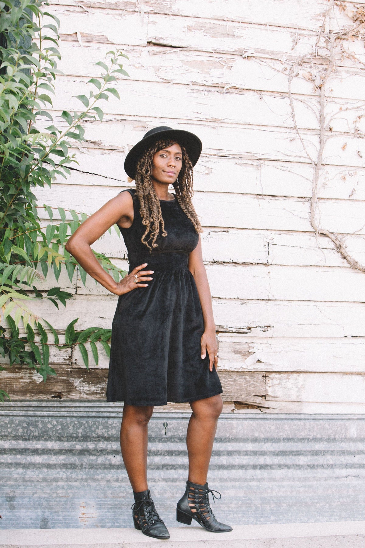 Field Day Dress Mere Dress in Black Ribbed Velvet
