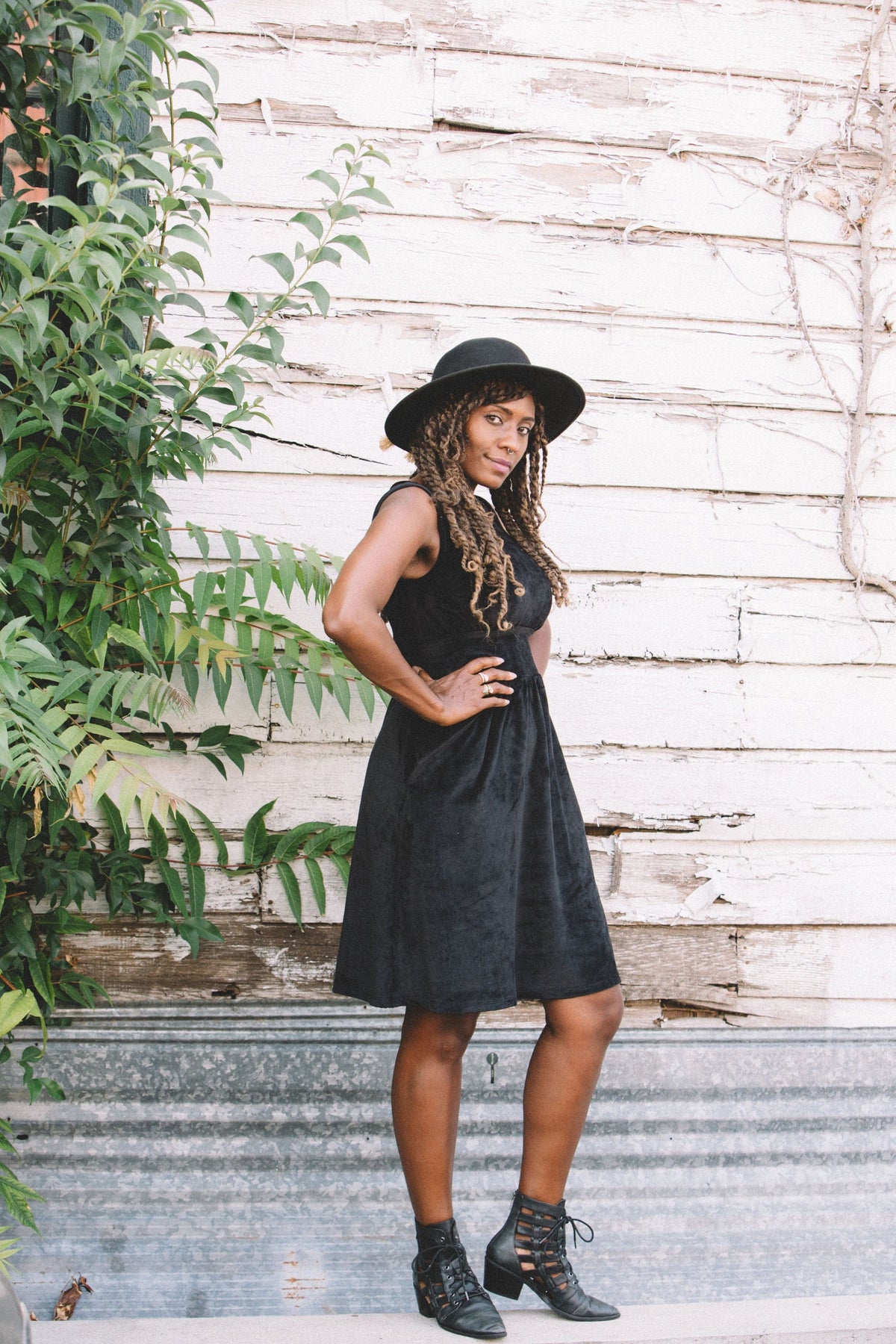 Field Day Dress Mere Dress in Black Ribbed Velvet