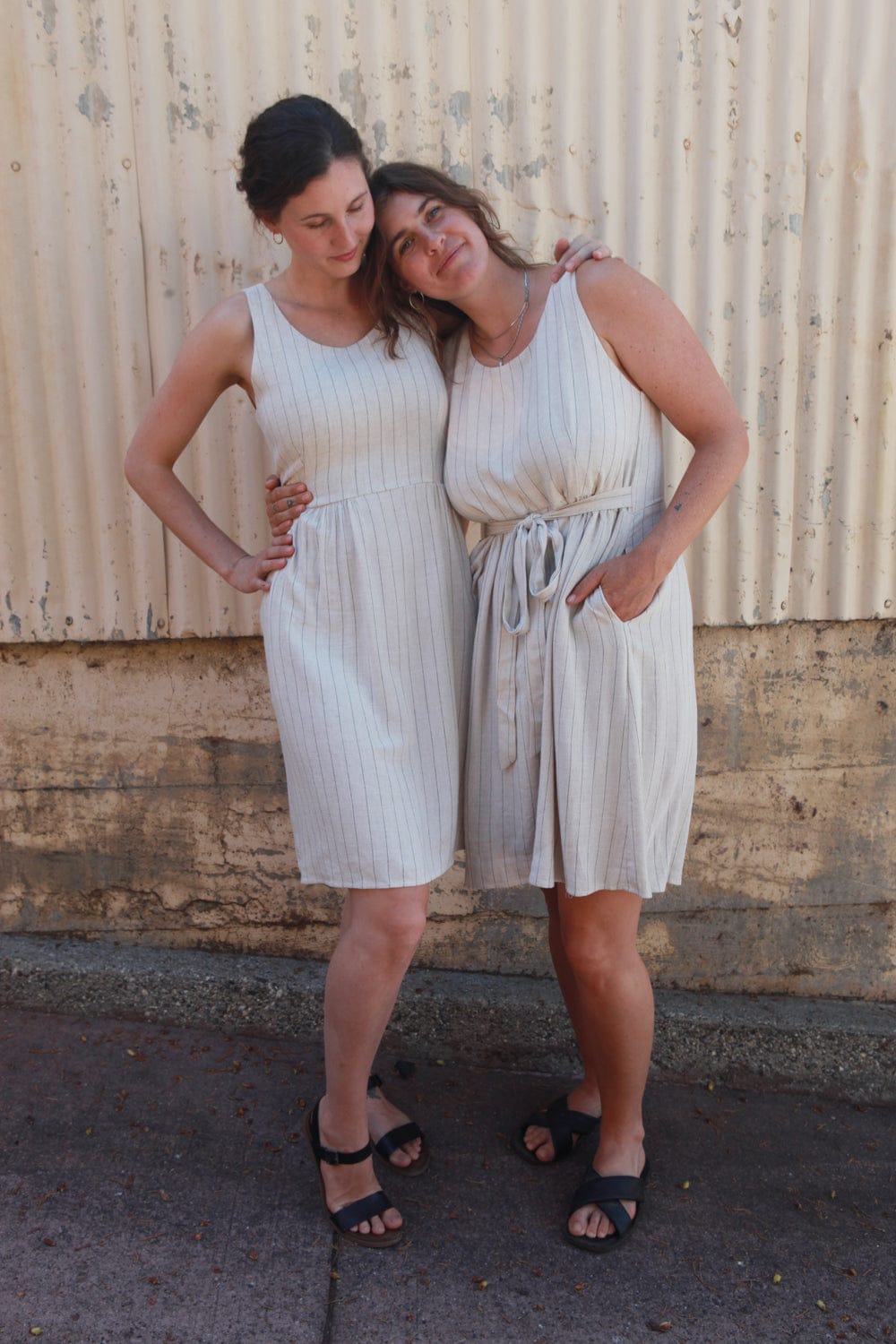Field Day SS20 Hannah Dress in Oat Linen Stripe