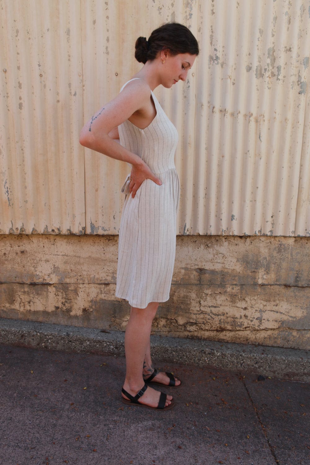 Field Day SS20 Hannah Dress in Oat Linen Stripe