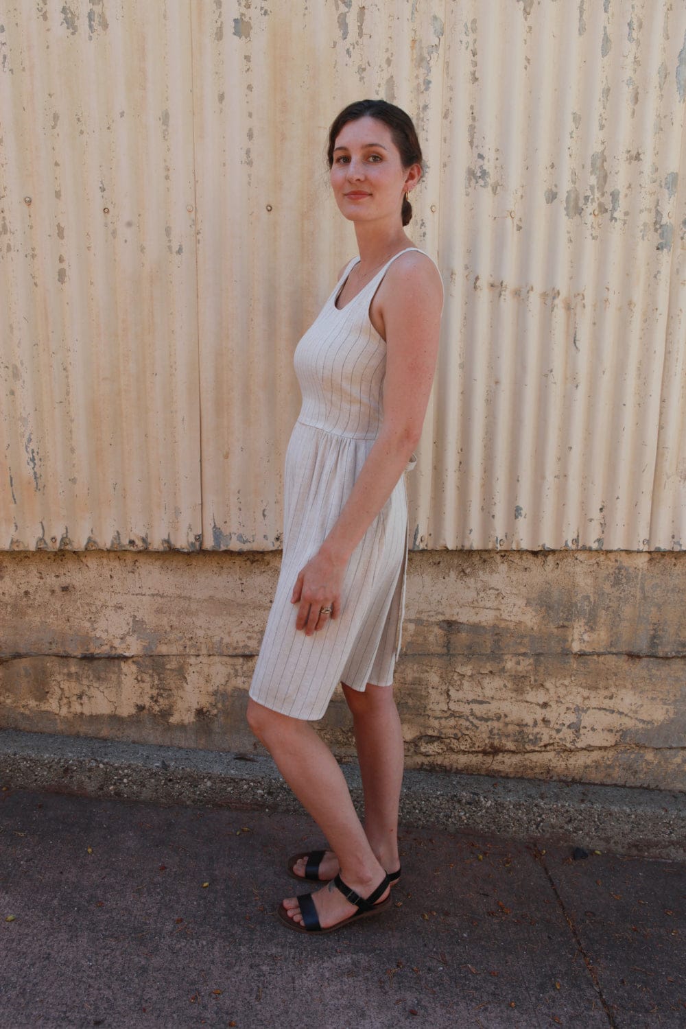 Field Day SS20 Hannah Dress in Oat Linen Stripe
