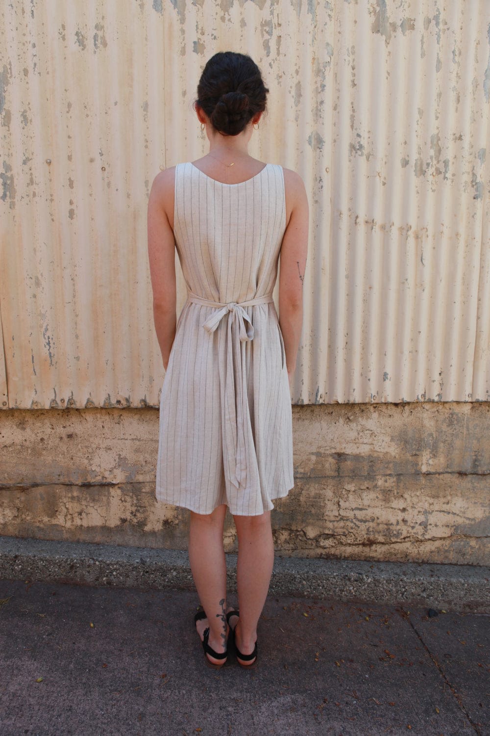 Field Day SS20 Hannah Dress in Oat Linen Stripe