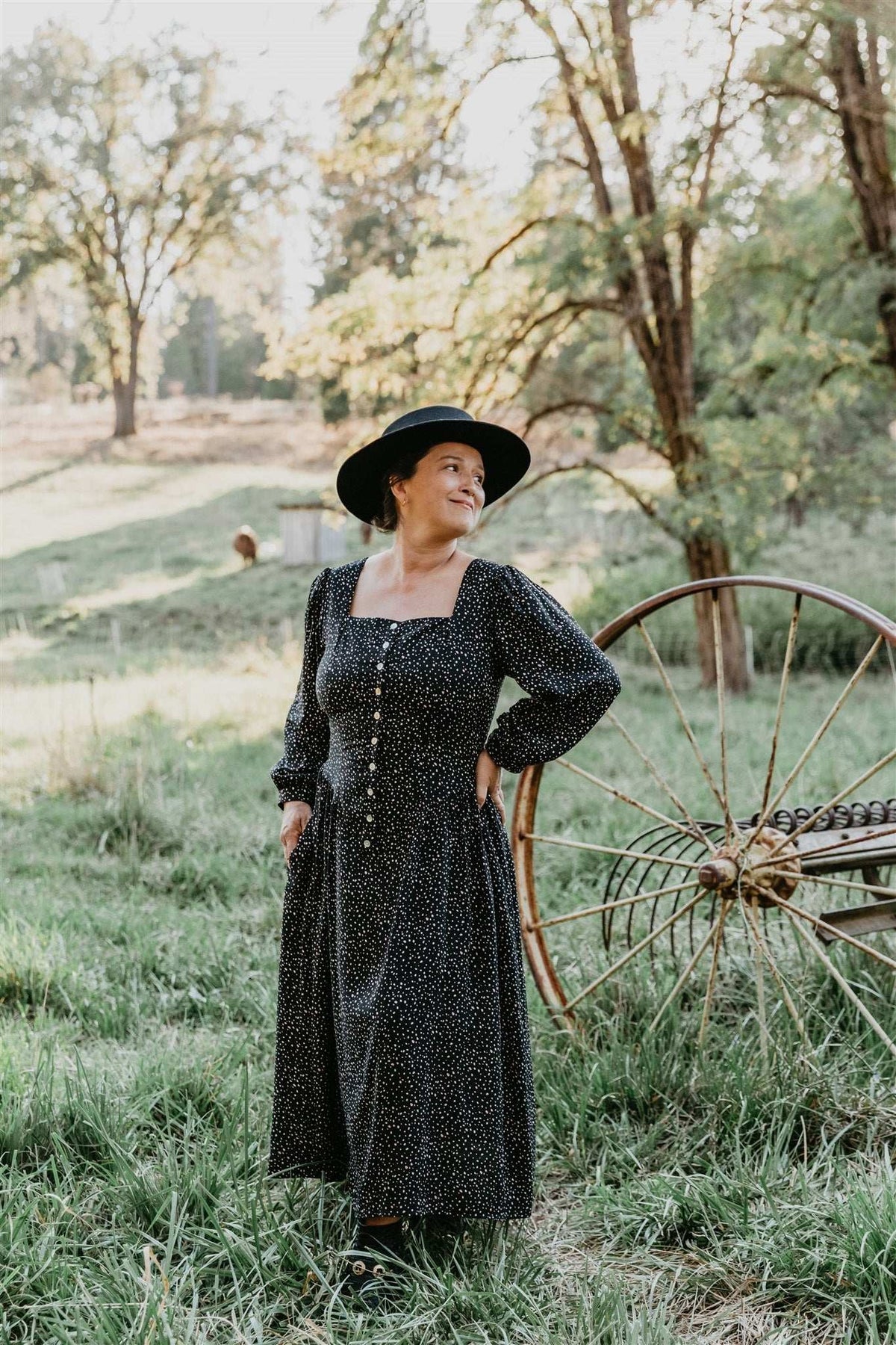 Field Day Dress Prairie Dress in Black Dot