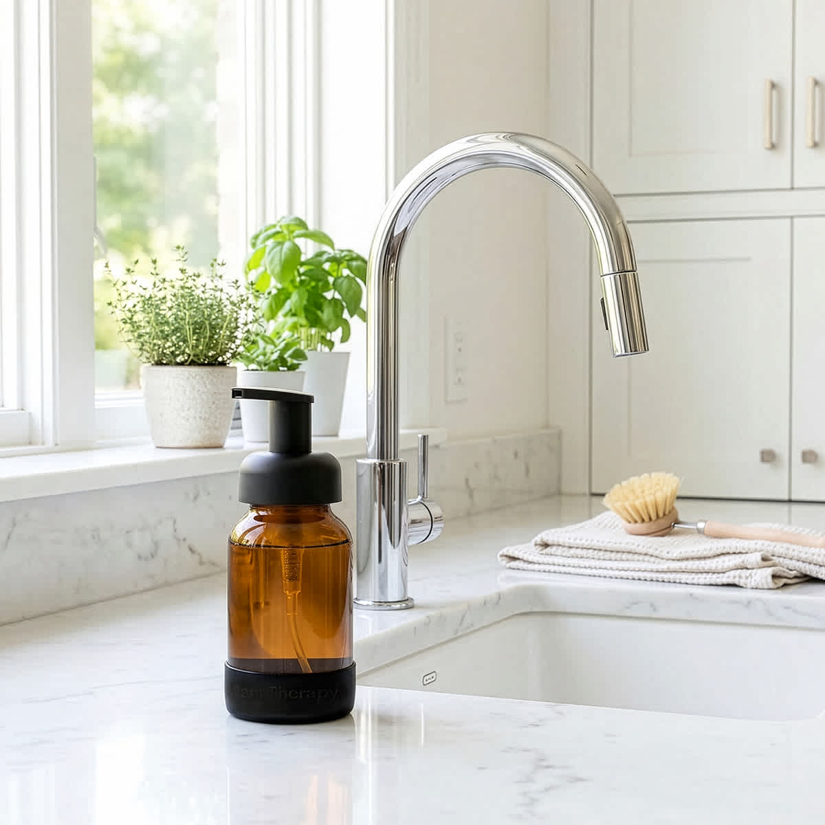 Plant Therapy Household 8 oz Glass Foaming Bottle with Black Silicone Sleeve 8 oz