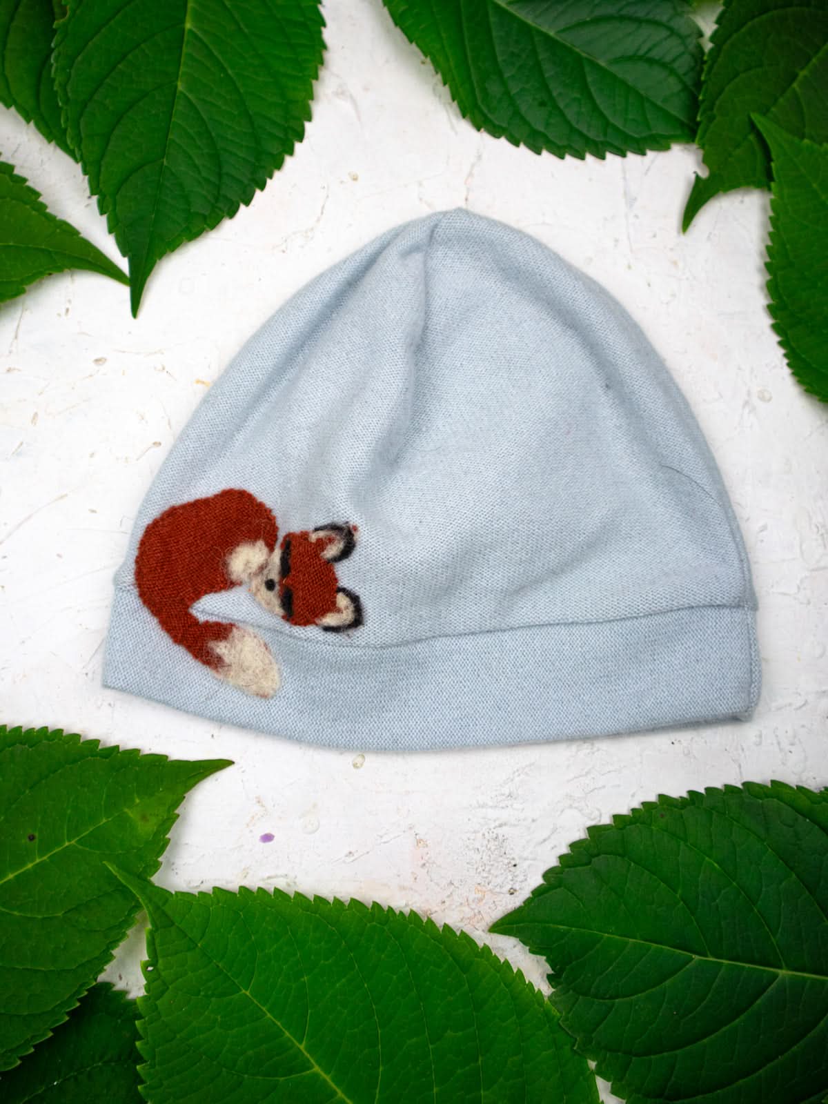 Ash & Rose hat Light Blue Sleeping Fox Cashmere Hat - Child