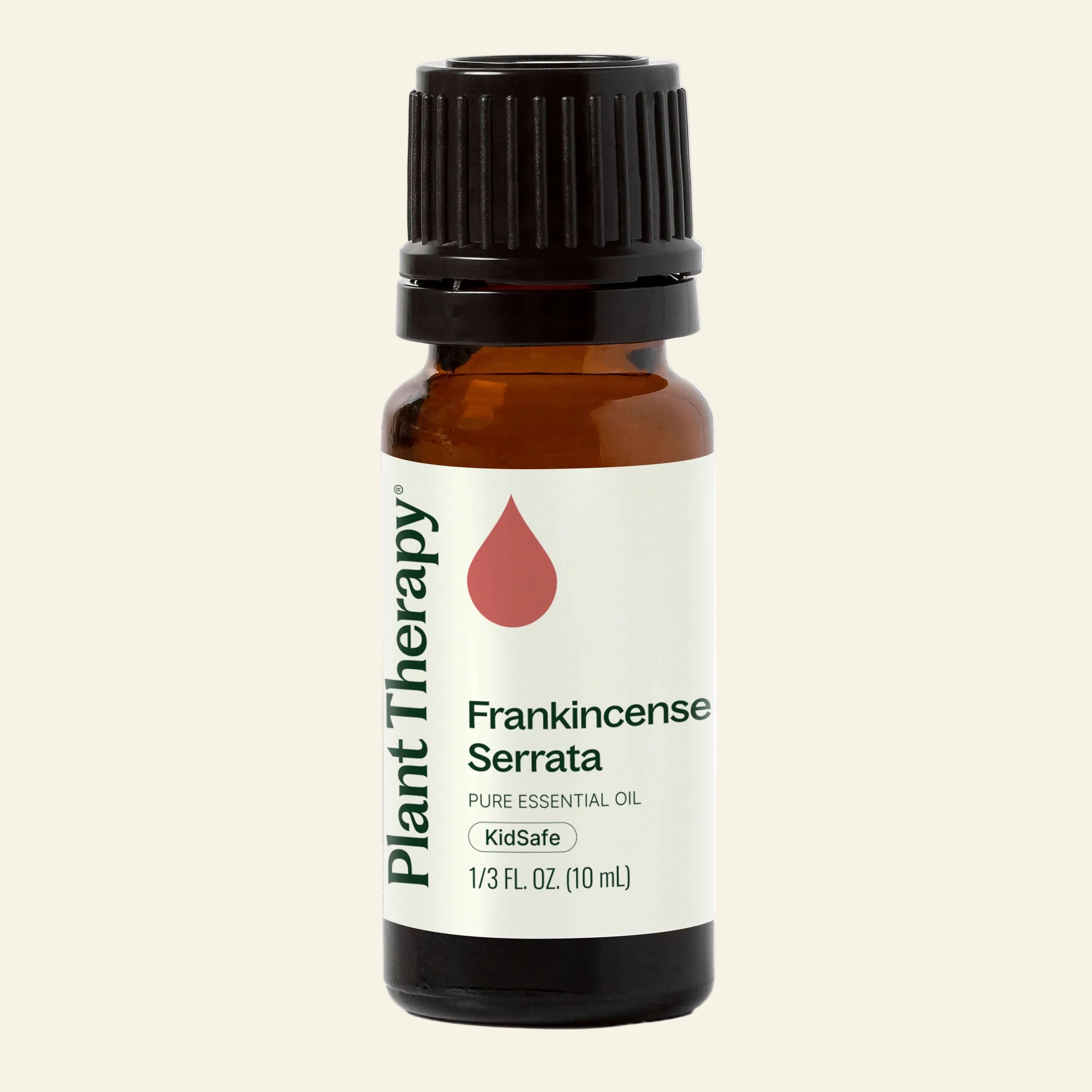 Bottle of Plant Therapy Frankincense Serrata essential oil on a white background