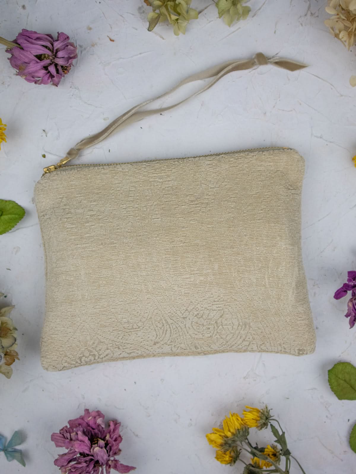 French Cream Chenille Wristlet Purse - My American Goods