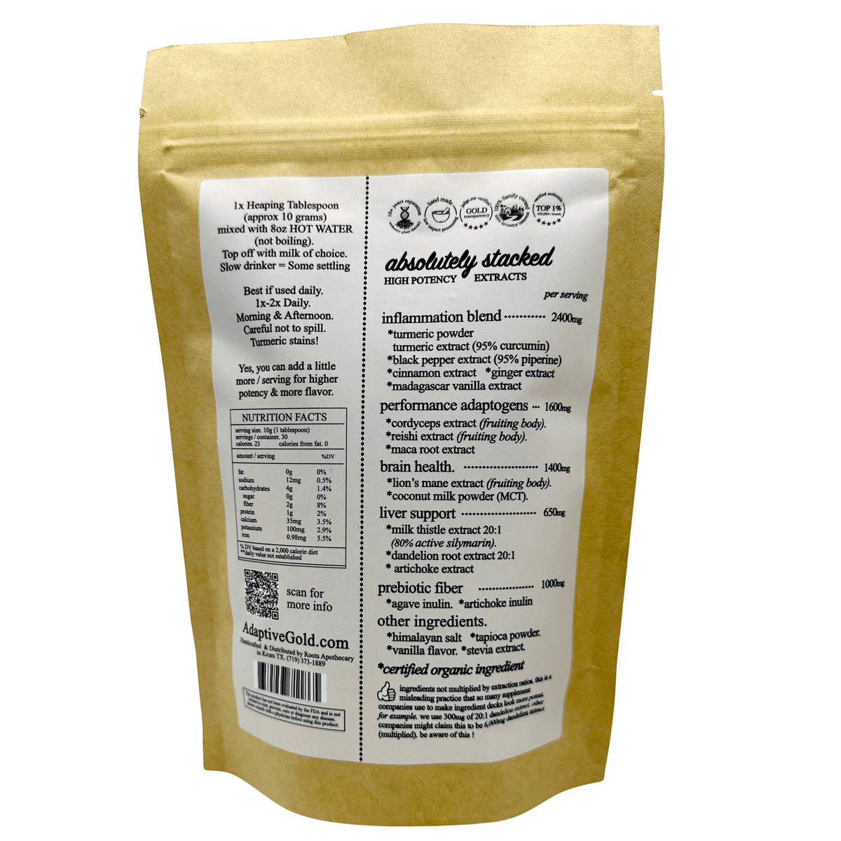 Roots Apothecary Superfood Adaptive Gold Adaptogen Golden Milk