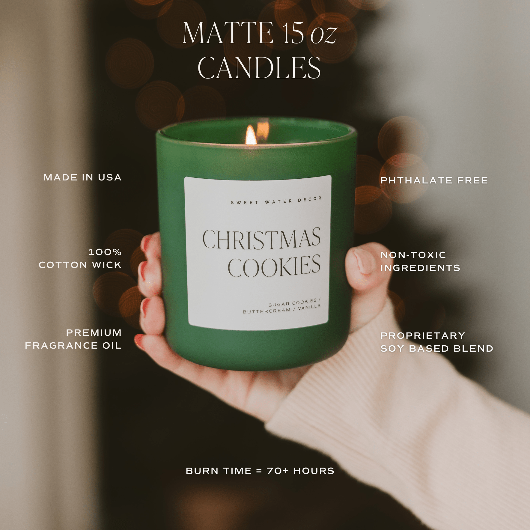 Sweet Water Decor Candles Christmas Cookies Soy Candle - Green Matte Jar - 15 oz (Sugar Cookies)