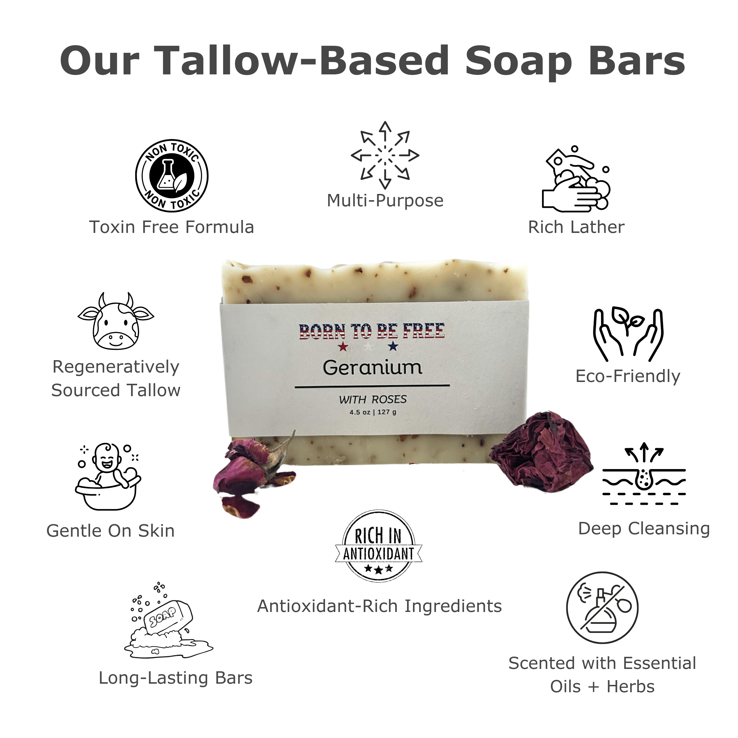 Born To Be Free Soap Geranium Rose Tallow Soap Bar