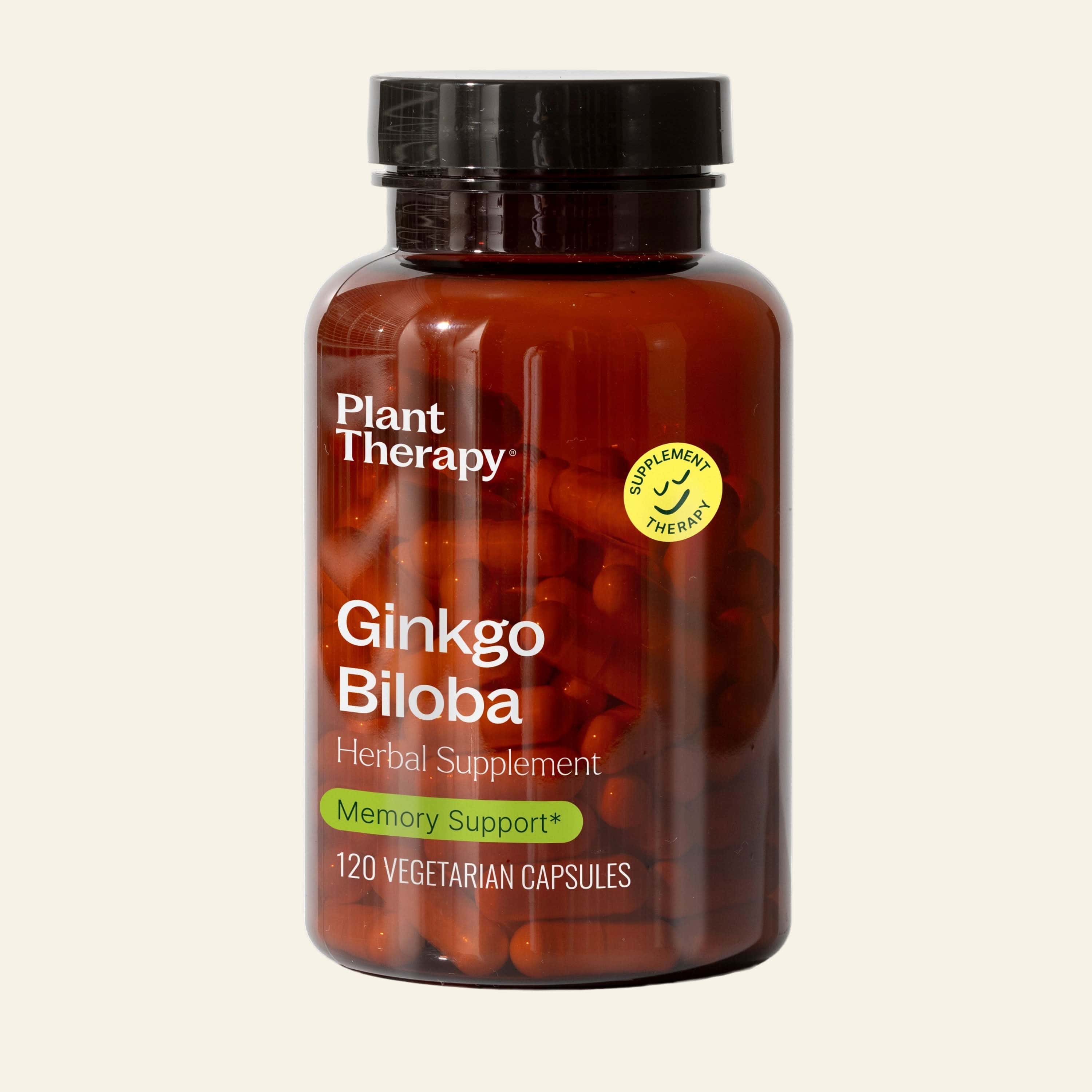Bottle of Plant Therapy Ginkgo Biloba herbal supplement on a white background